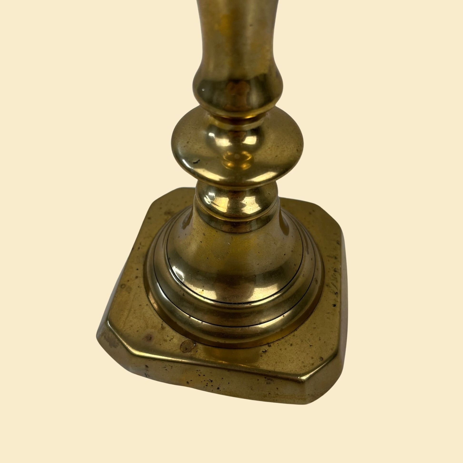 Vintage 9 inch brass candlestick holder, 1970s tall taper candle holder