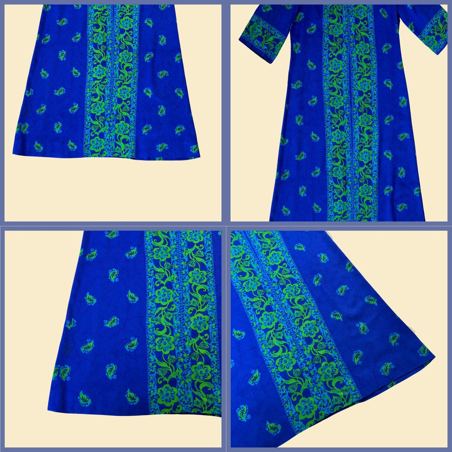 1960s Andrade Honolulu maxi dress, size 8 vintage floral blue & green Hawaiian maxi dress