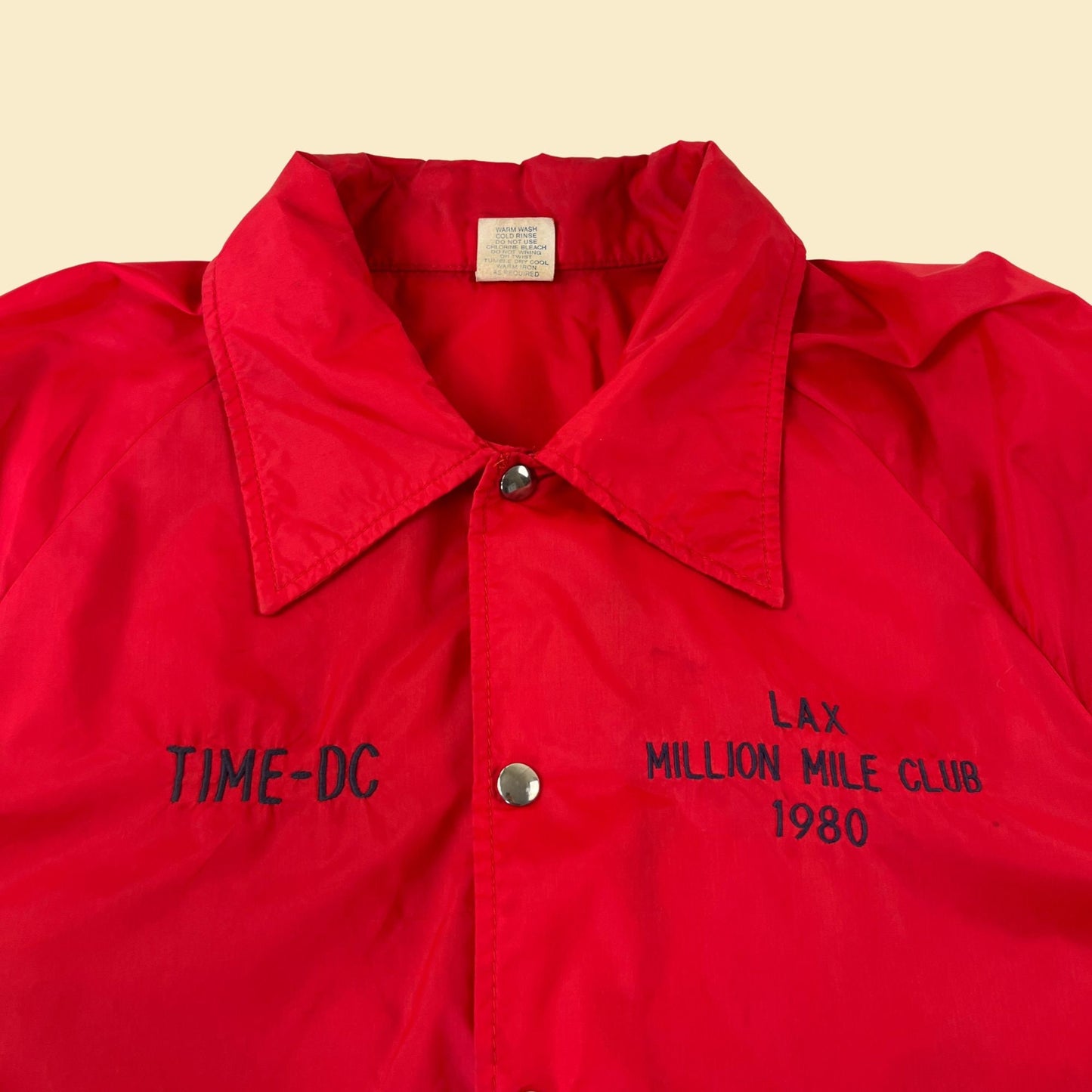 80s LAX Million Mile Club windbreaker, size XL vintage 1980s red nylon Los Angeles jacket