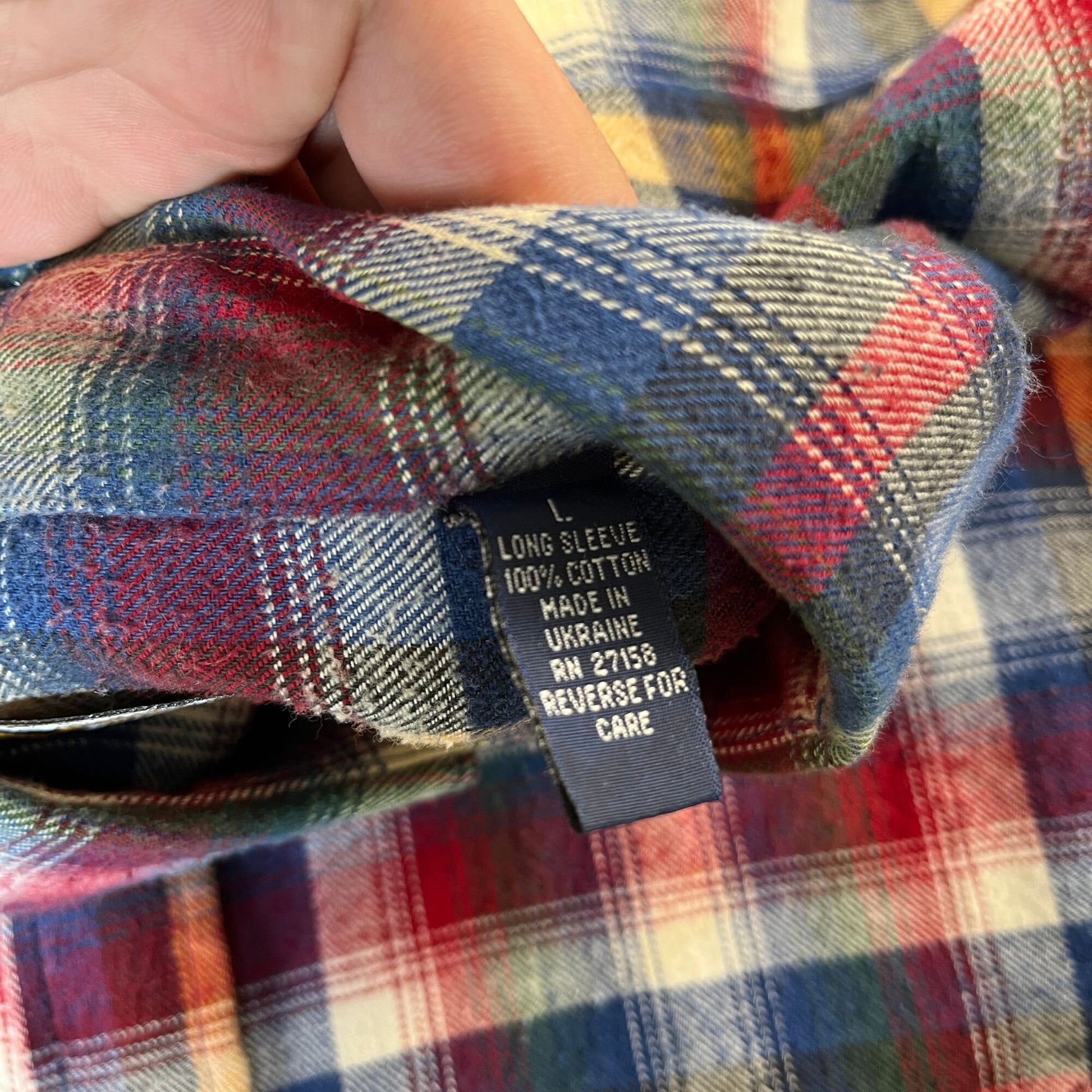 1990s size L blue & red flannel shirt by Backpacker Outdoors, vintage 90s casual plaid button down