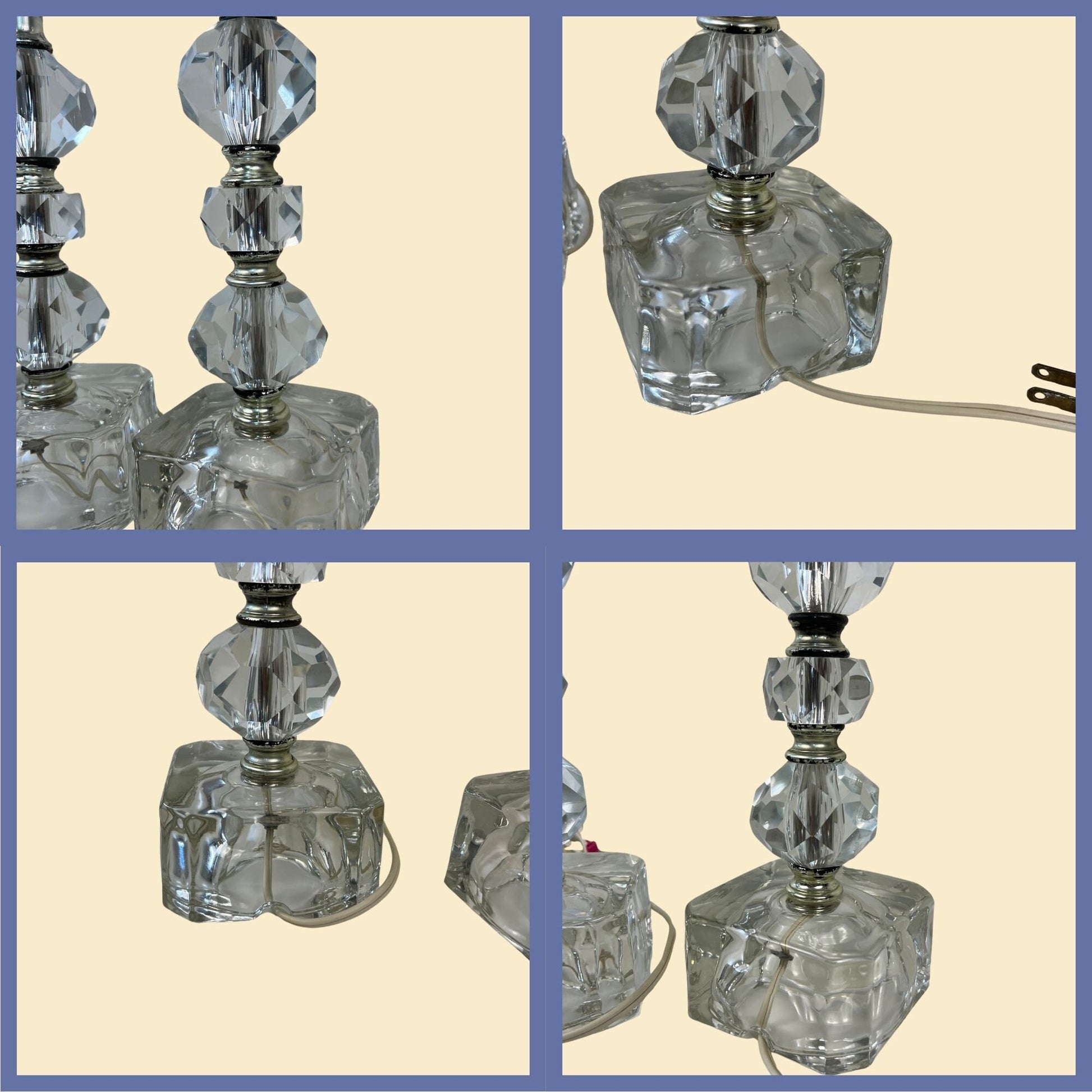 1950s vintage crystal table lamps, mid-century imported lead crystal & metal table lamp