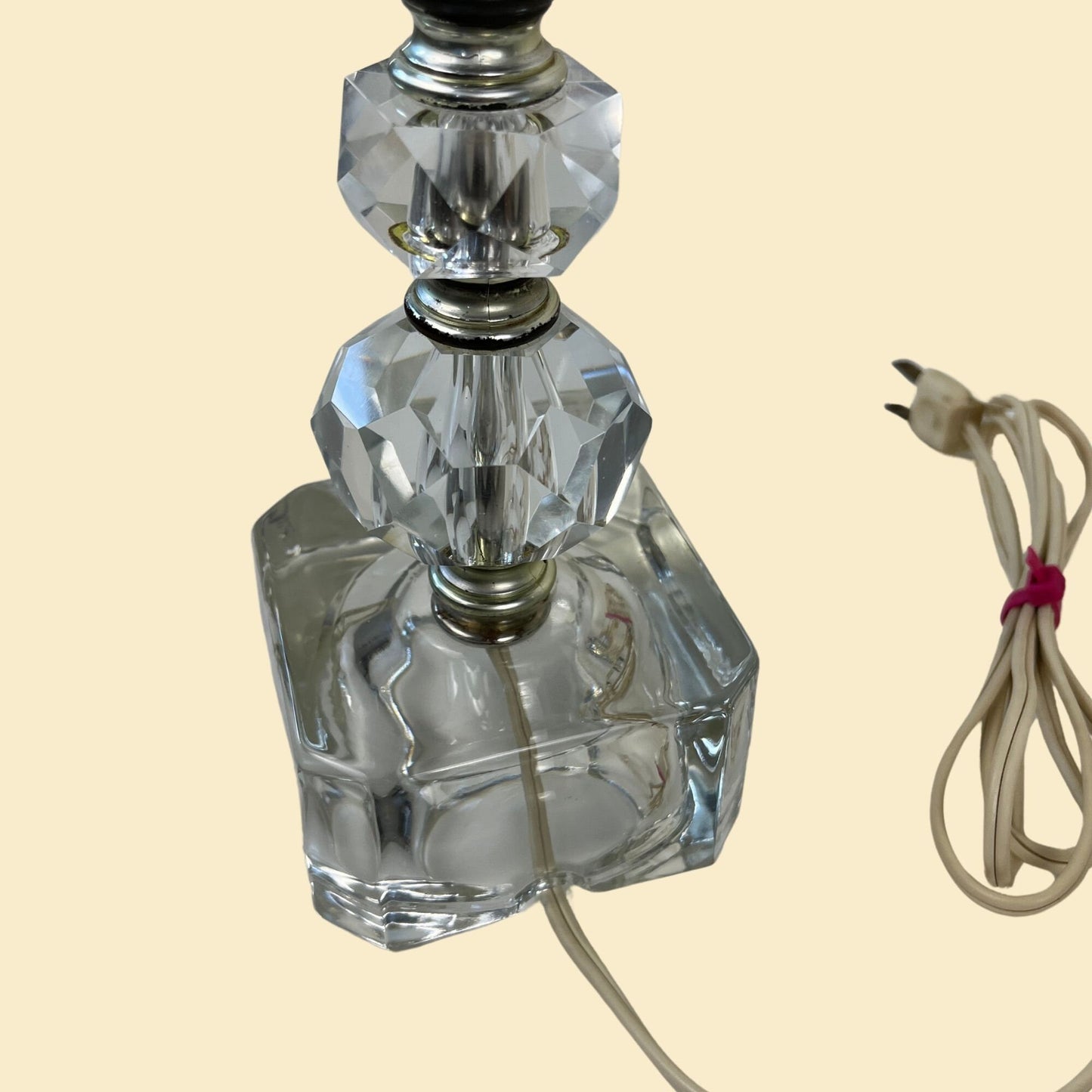 1950s vintage crystal table lamps, mid-century imported lead crystal & metal table lamp