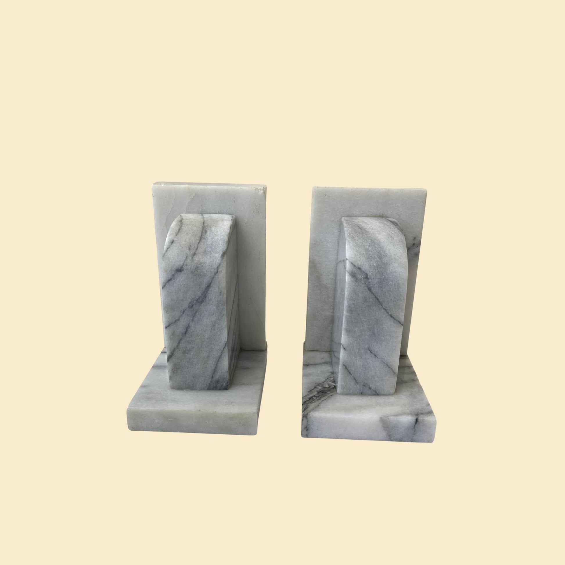 1970s marble bookends, vintage 70s white & grey geometric stone bookends