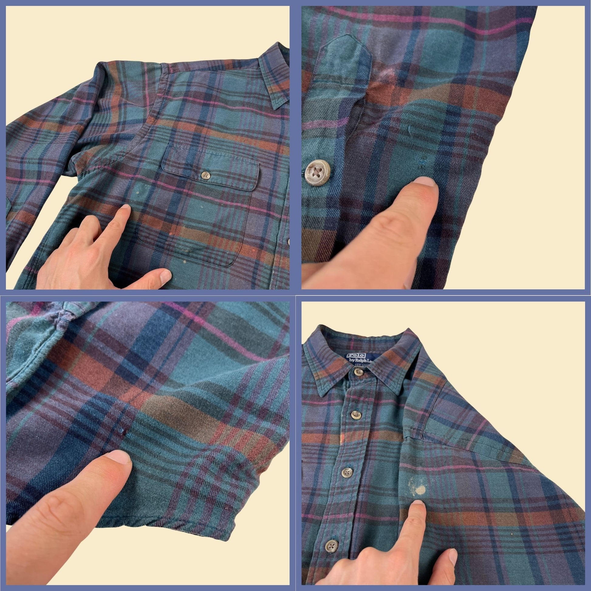 90s men's plaid button down by Polo Ralph Lauren, vintage men's purple/blue casual long sleeve shirt