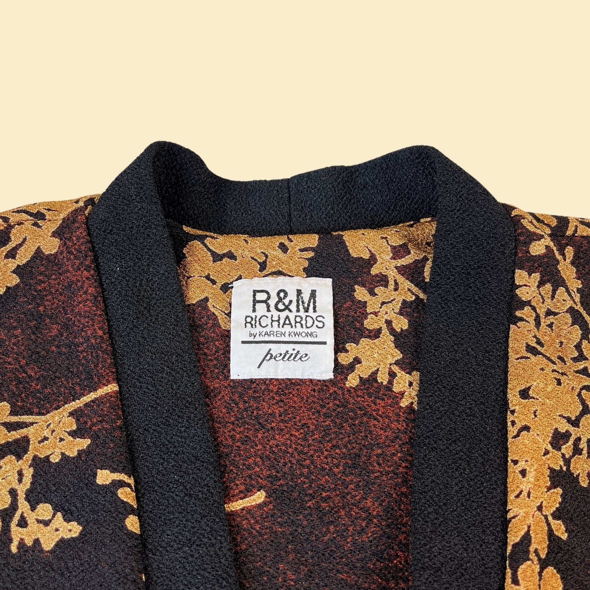 Vintage 1990s floral black & gold cardigan by RM Richards for by Karen Kwong