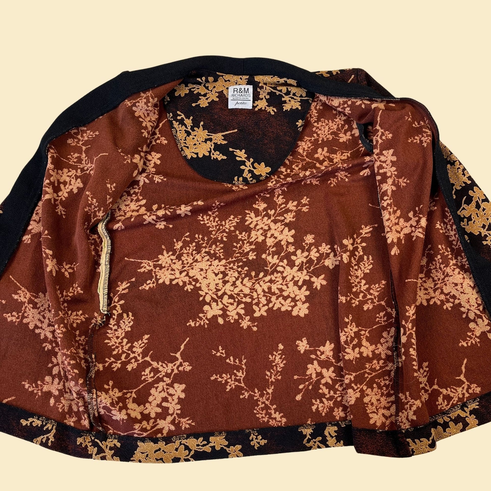 Vintage 1990s floral black & gold cardigan by RM Richards for by Karen Kwong