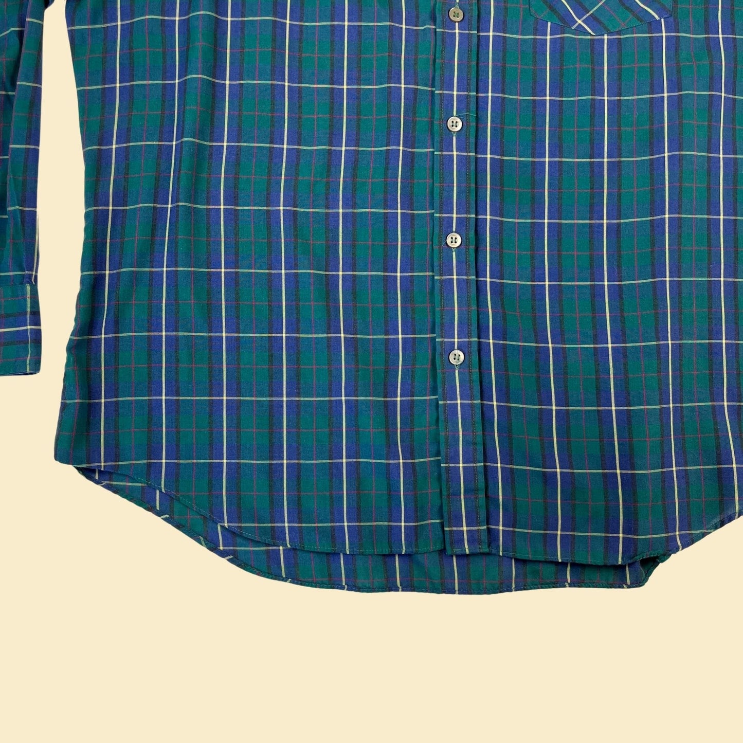 Vintage 80s XL men's shirt, casual long sleeve blue & green button down by Bay Hill Classics