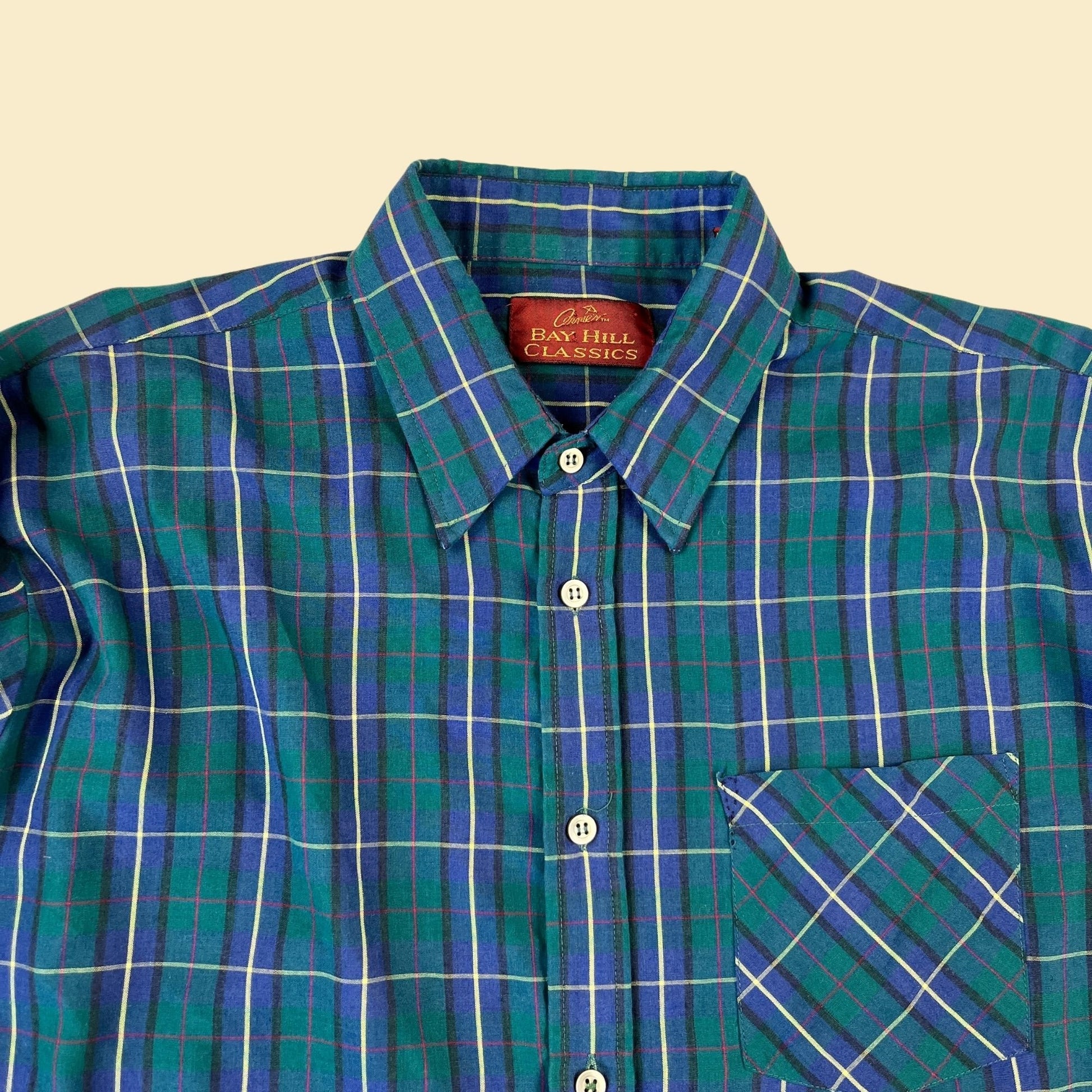 Vintage 80s XL men's shirt, casual long sleeve blue & green button down by Bay Hill Classics