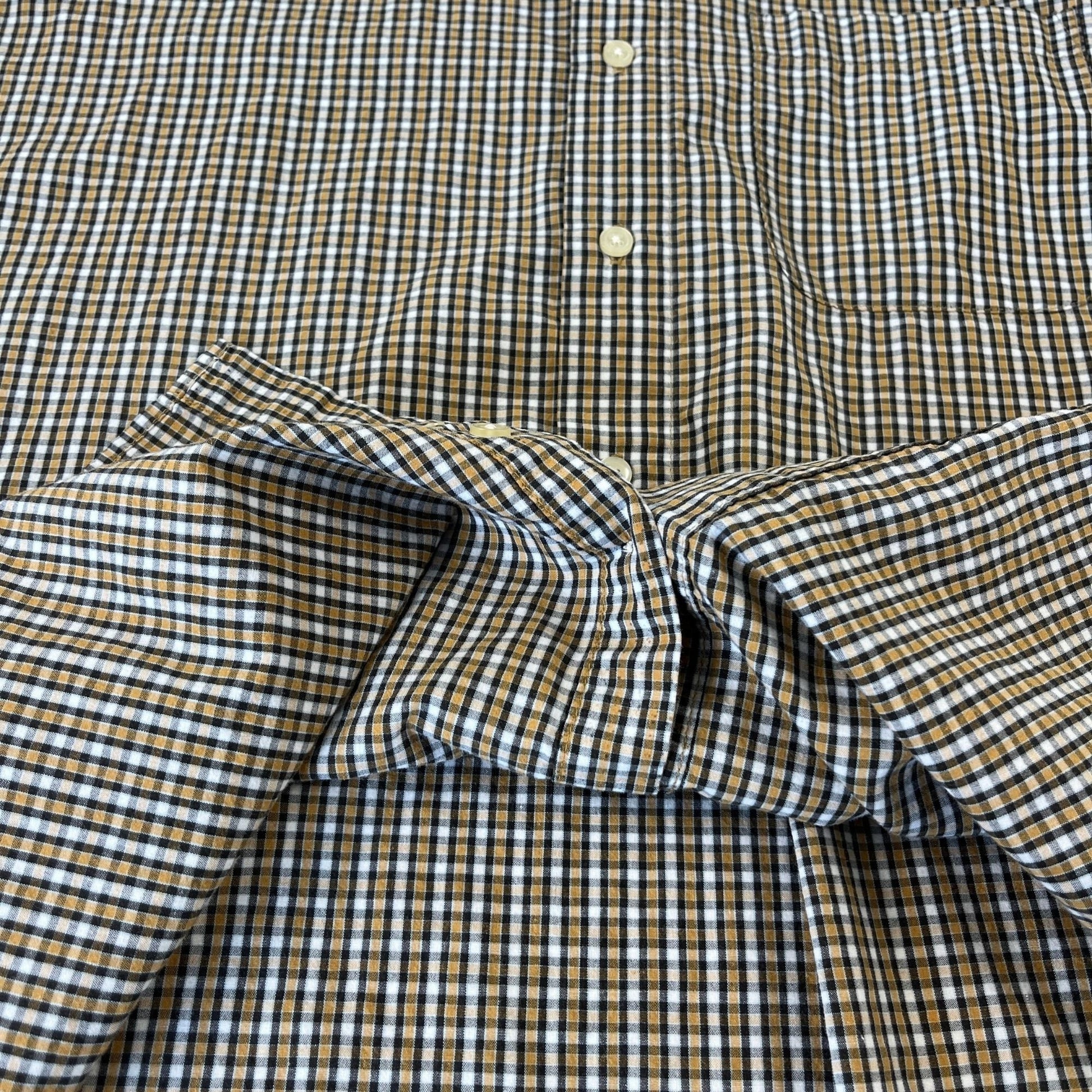 90s checkered men's shirt, size XL black & yellow short sleeve button down by Big Creek Clothing Co.