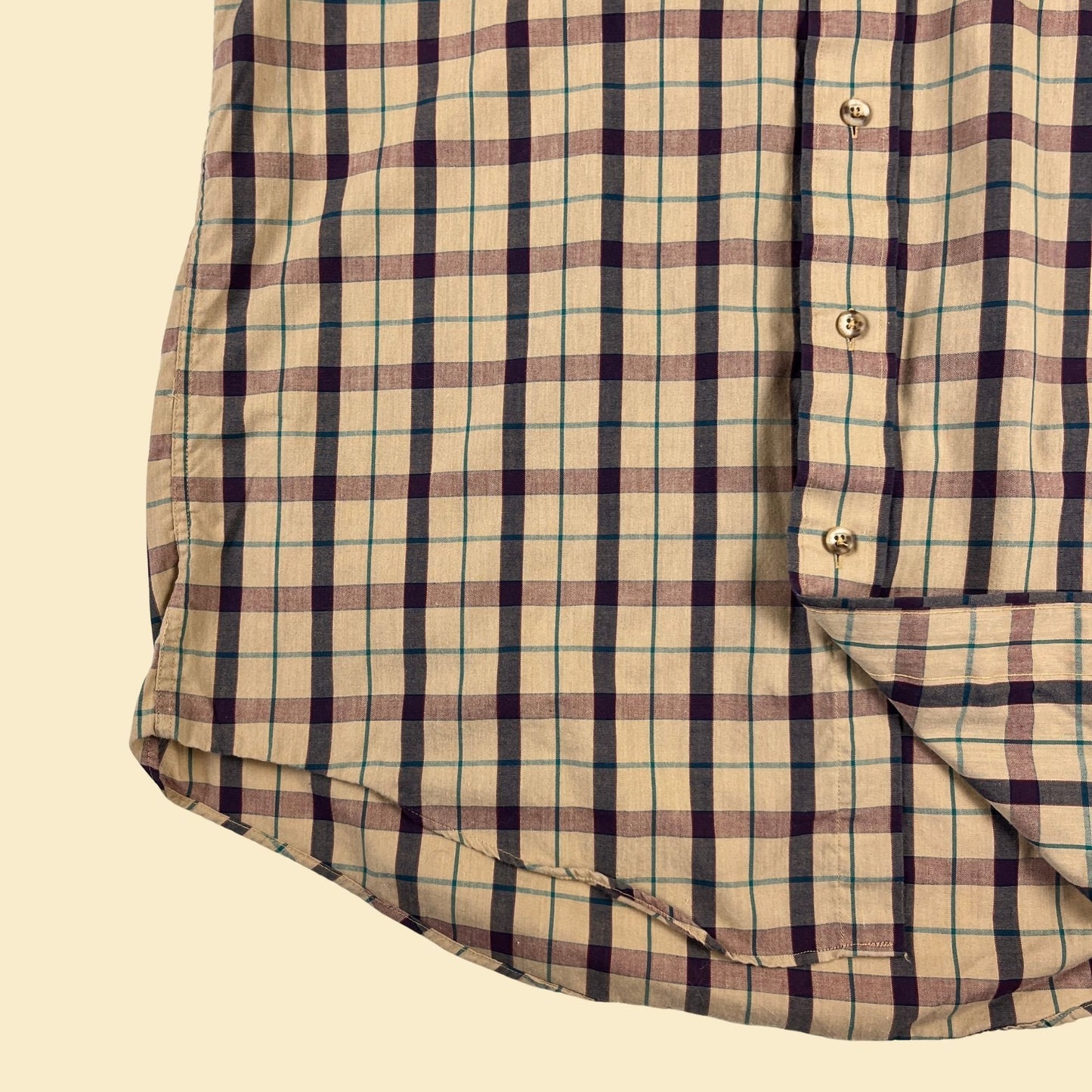 1990s size M men's shirt, vintage 90s brown & purple casual plaid short sleeve button down by GANT