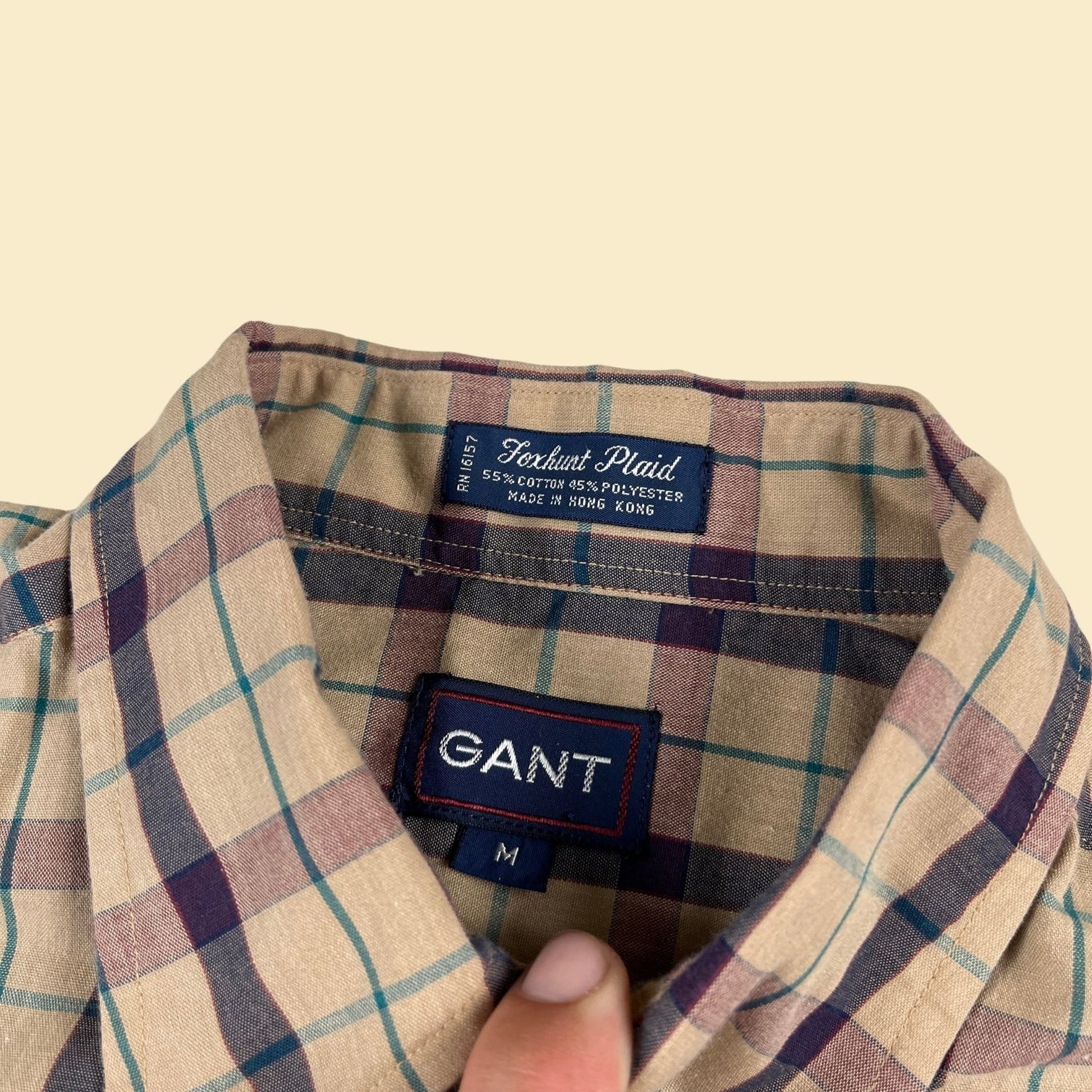 1990s size M men's shirt, vintage 90s brown & purple casual plaid short sleeve button down by GANT