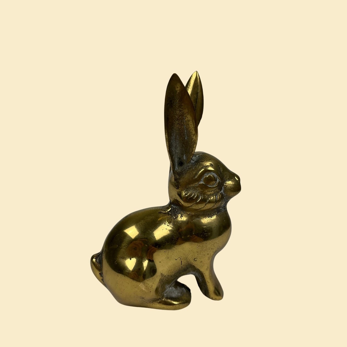 1970s brass bunny statue, vintage 70s brass bunny paper weight/figurine