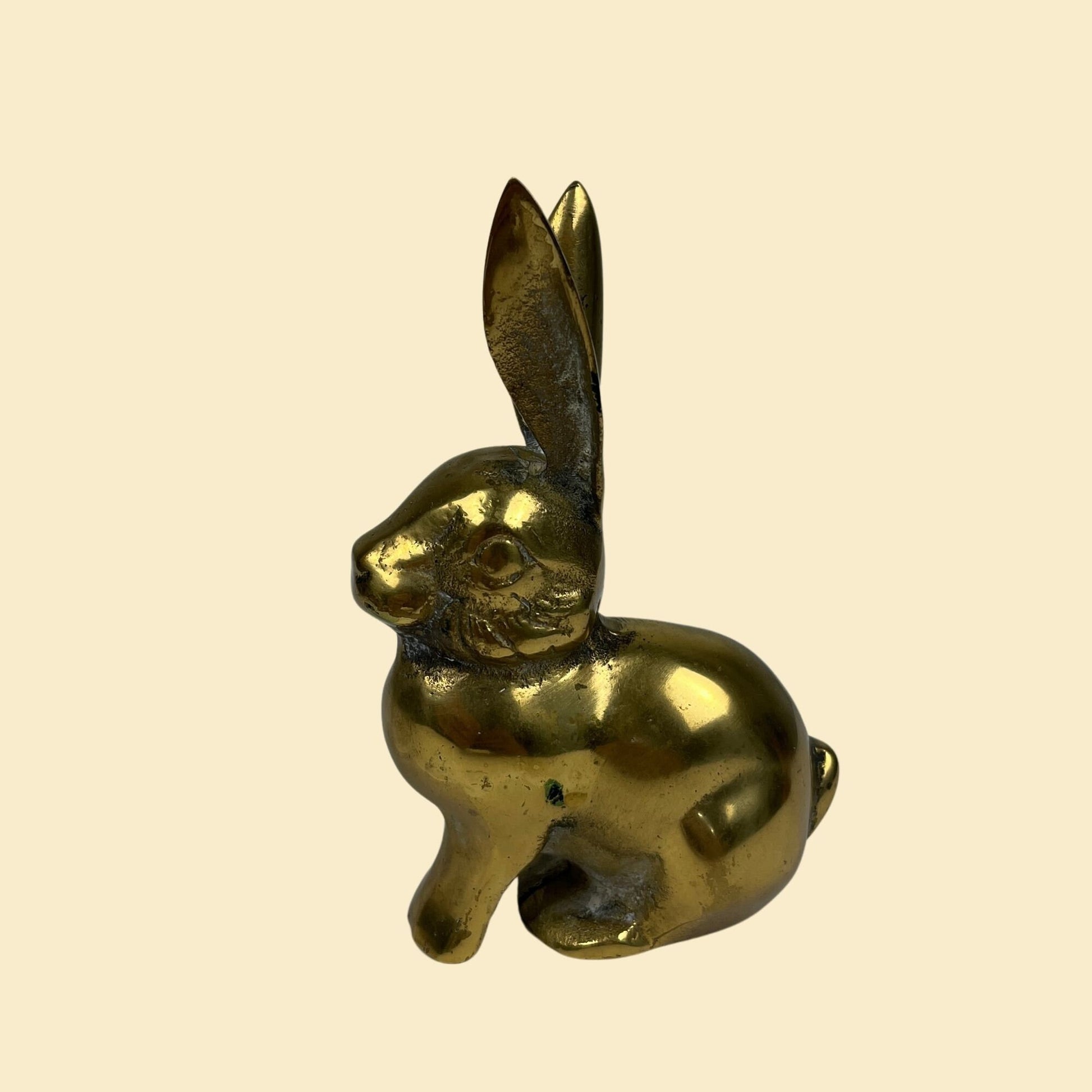 1970s brass bunny statue, vintage 70s brass bunny paper weight/figurine