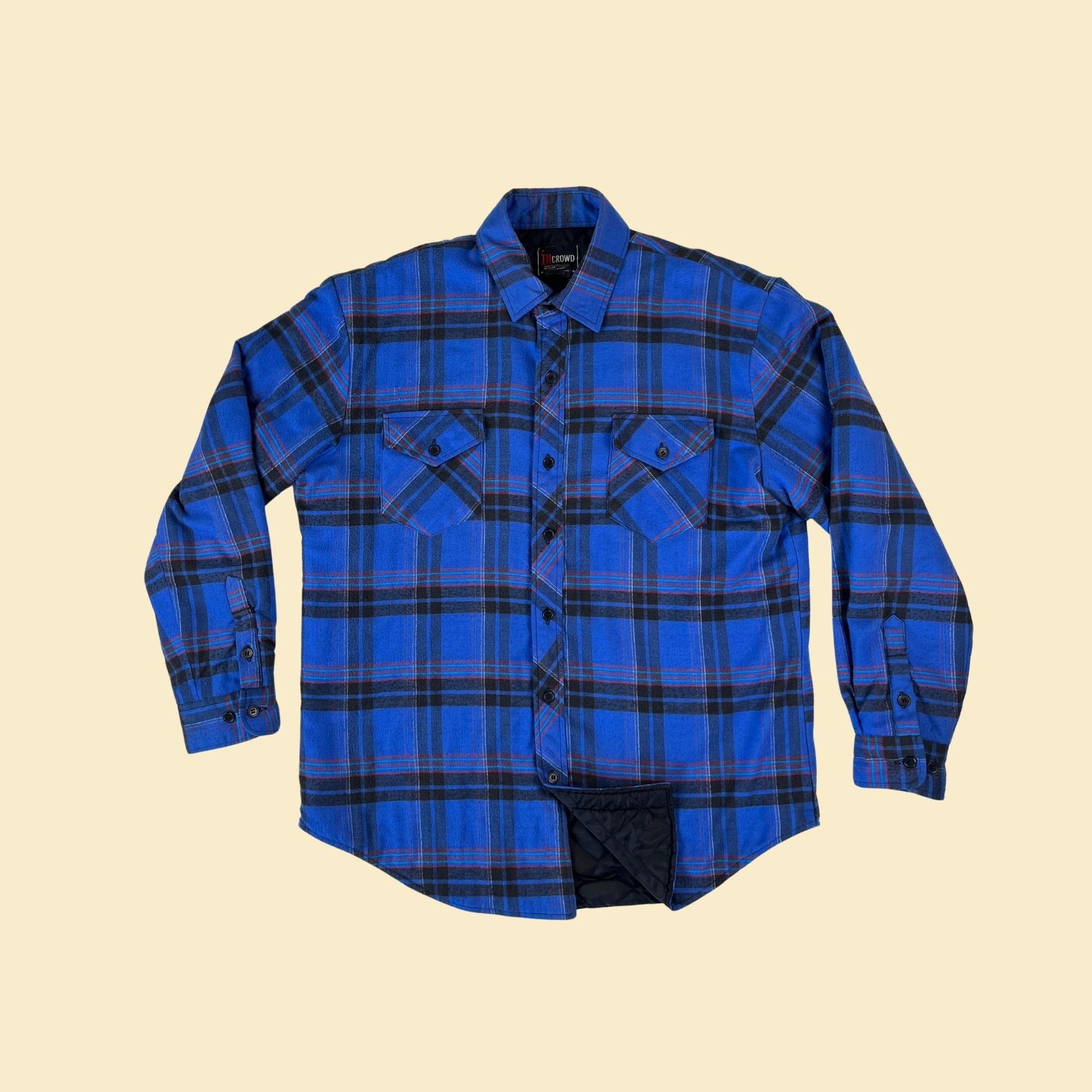 Vintage 90s thick flannel shirt w/ quilted lining, size L 1990s blue plaid puffer shirt by inCrowd by Celebration