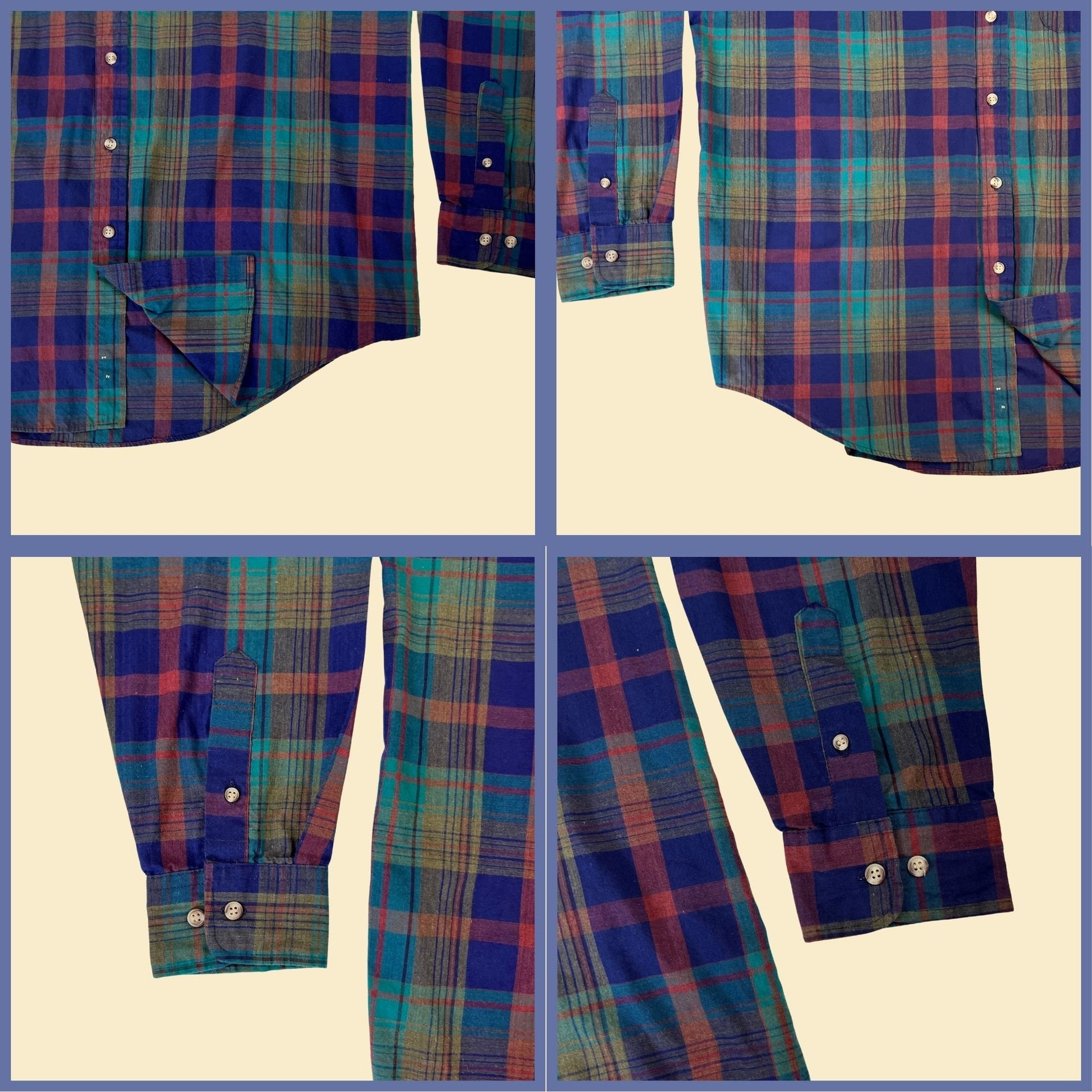 1990s XL McGregor Classics button down shirt, vintage teal & purple plaid men's lightweight shirt