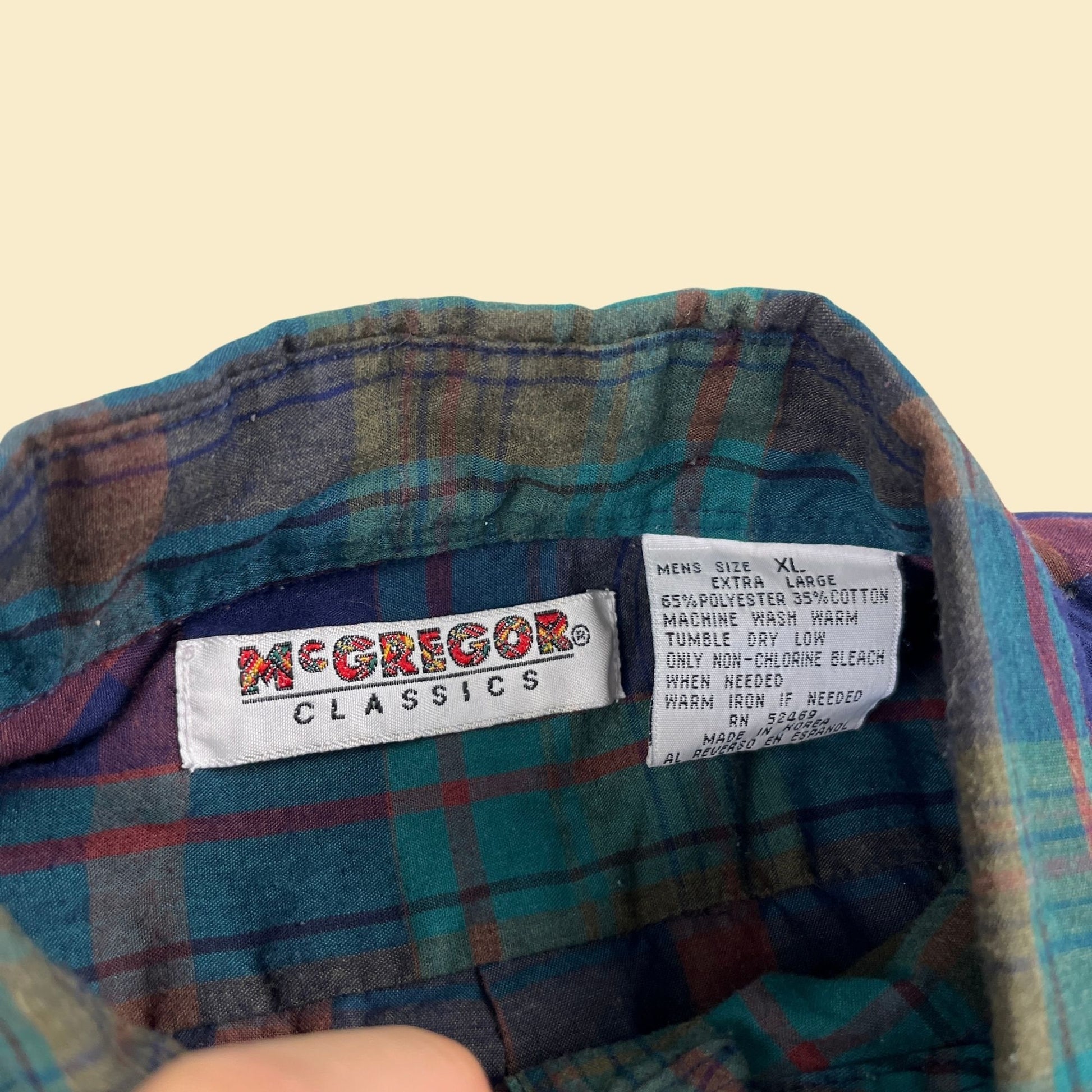 1990s XL McGregor Classics button down shirt, vintage teal & purple plaid men's lightweight shirt