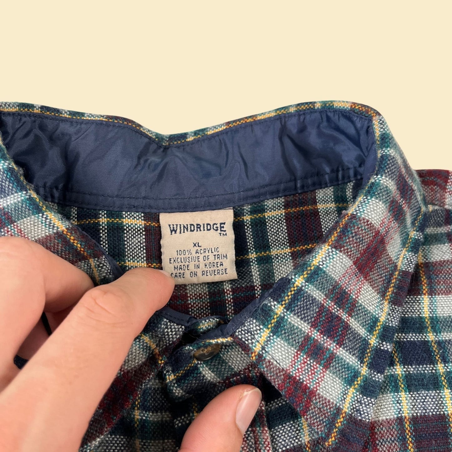 90s XL flannel shirt by Windridge, vintage green/burgundy plaid button down acrylic flannel shirt