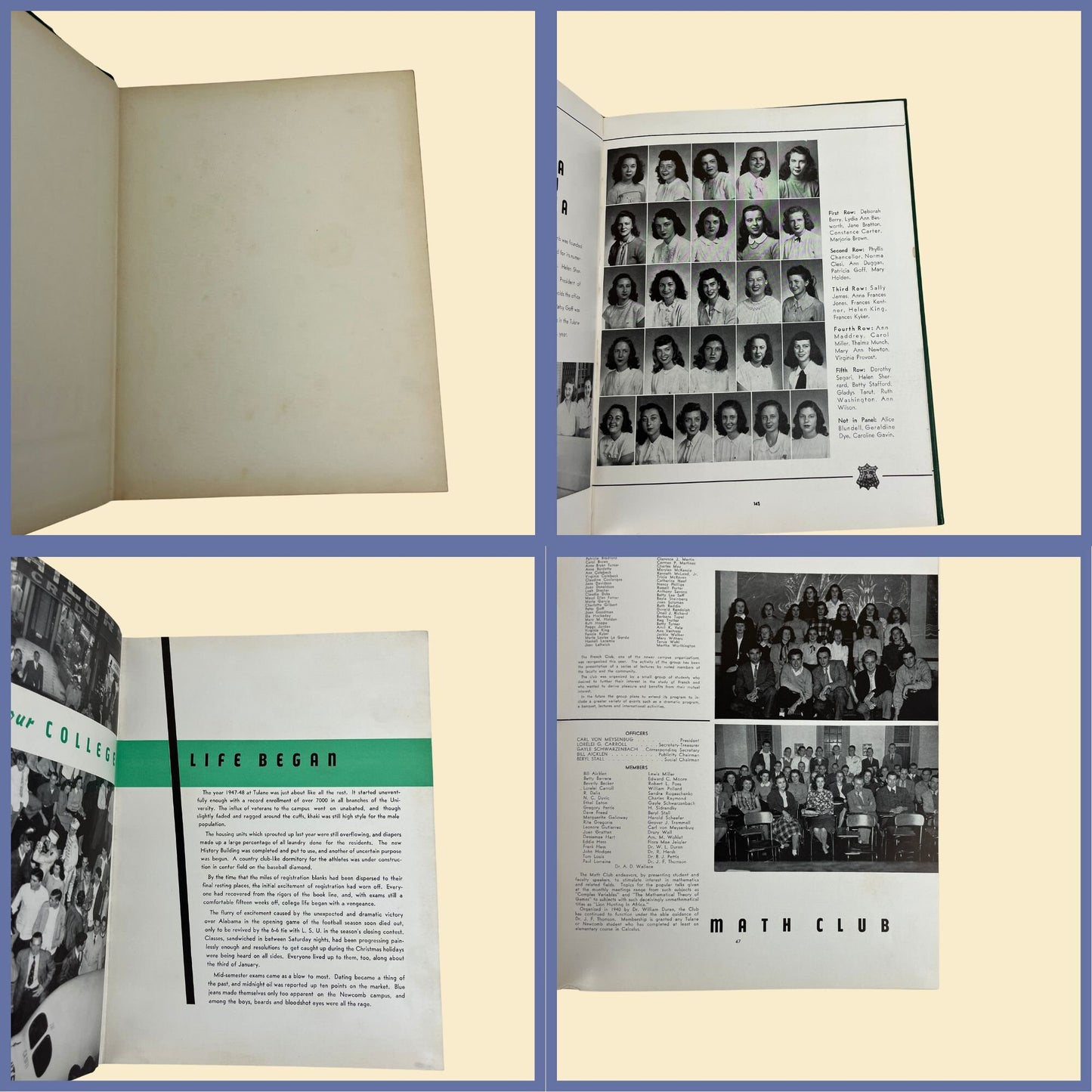 Vintage 1948 Tulane University yearbook, 'The Jambalaya' 1940s hardcover yearbook