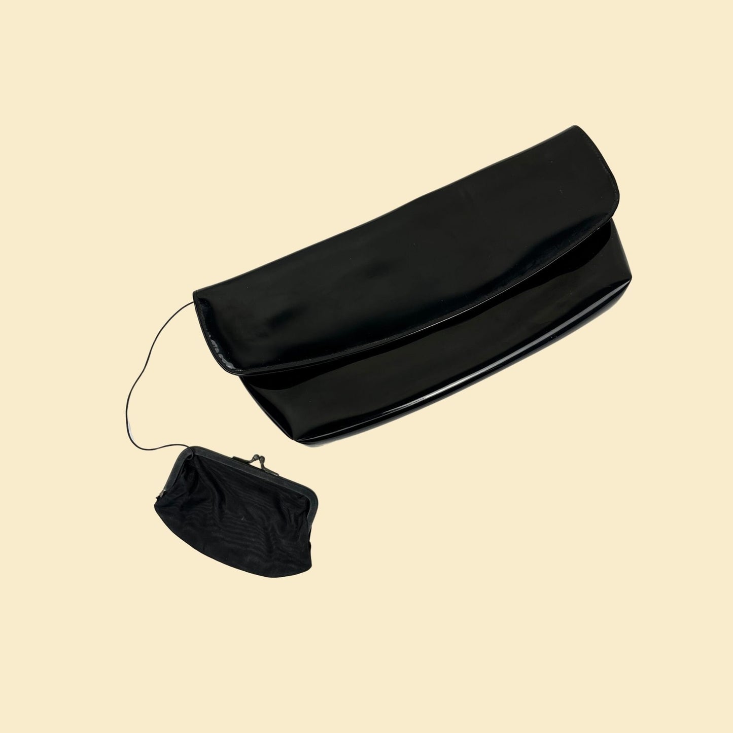 1970s black patent leather clutch, vintage 70s black clutch handbag