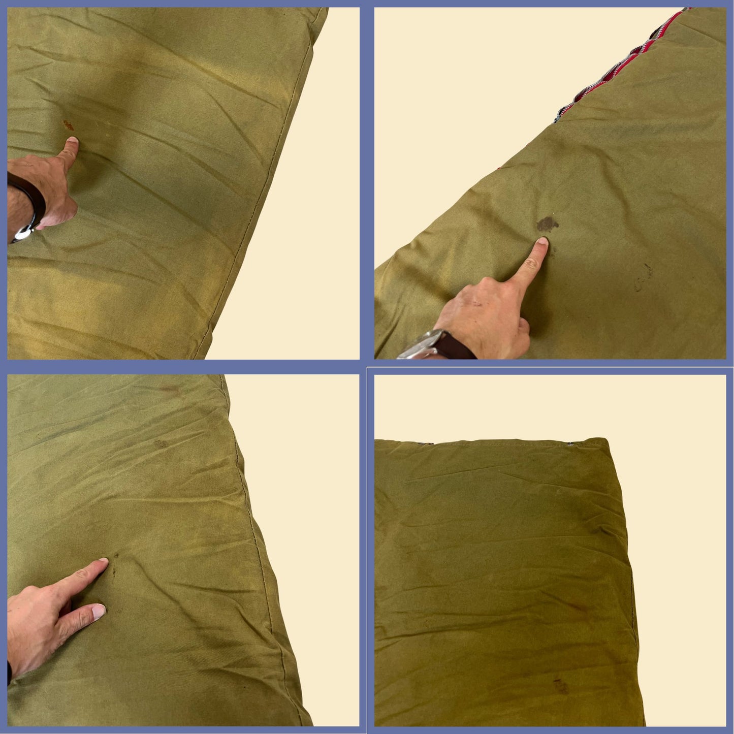 Vintage 60s canvas sleeping bag by Canvas Specialty Mfg Co., 1960s green/khaki zip up sleeping bag