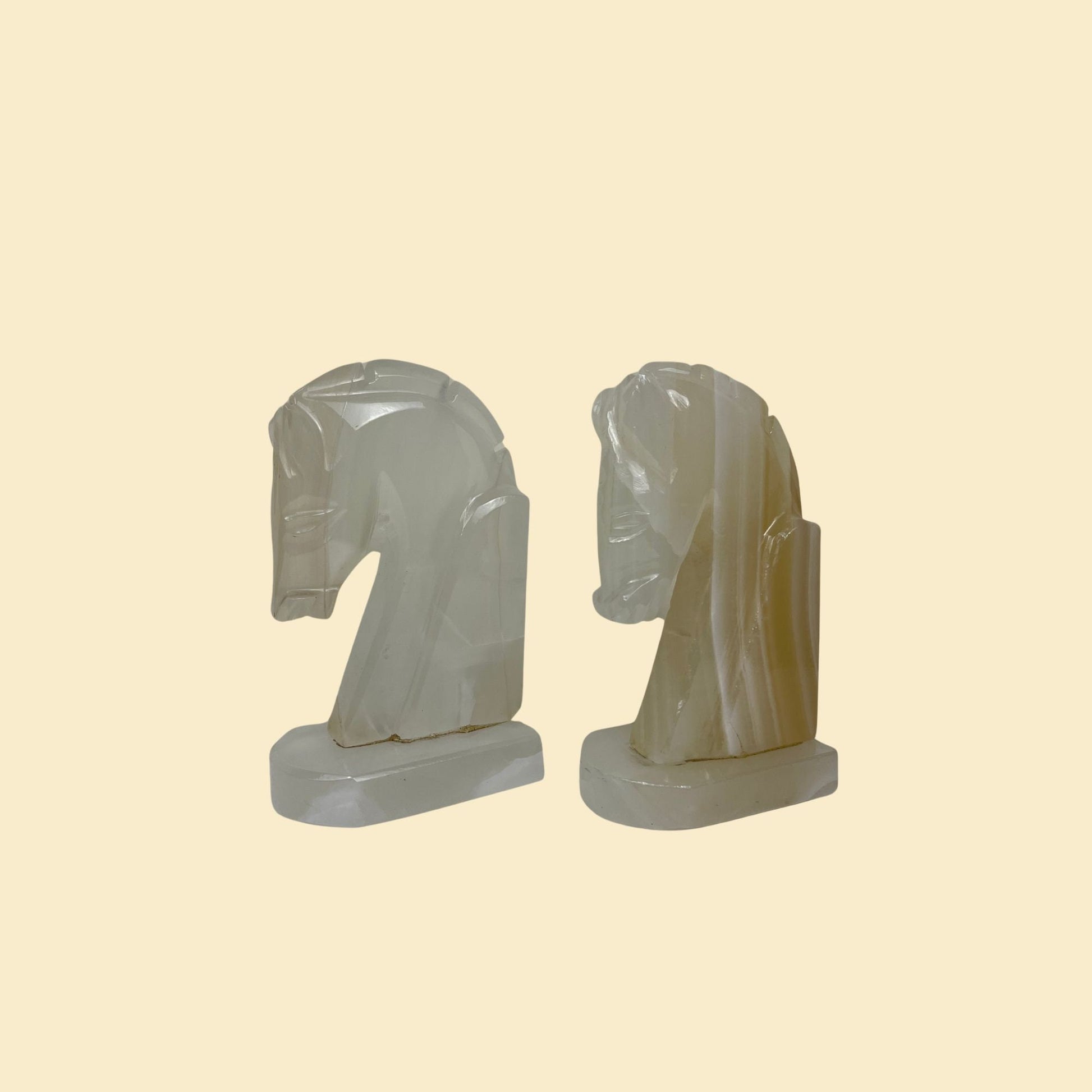 Vintage 1960s trojan horse bookends, set of 2 onyx horse shaped bookends, 60s stone carved bookends