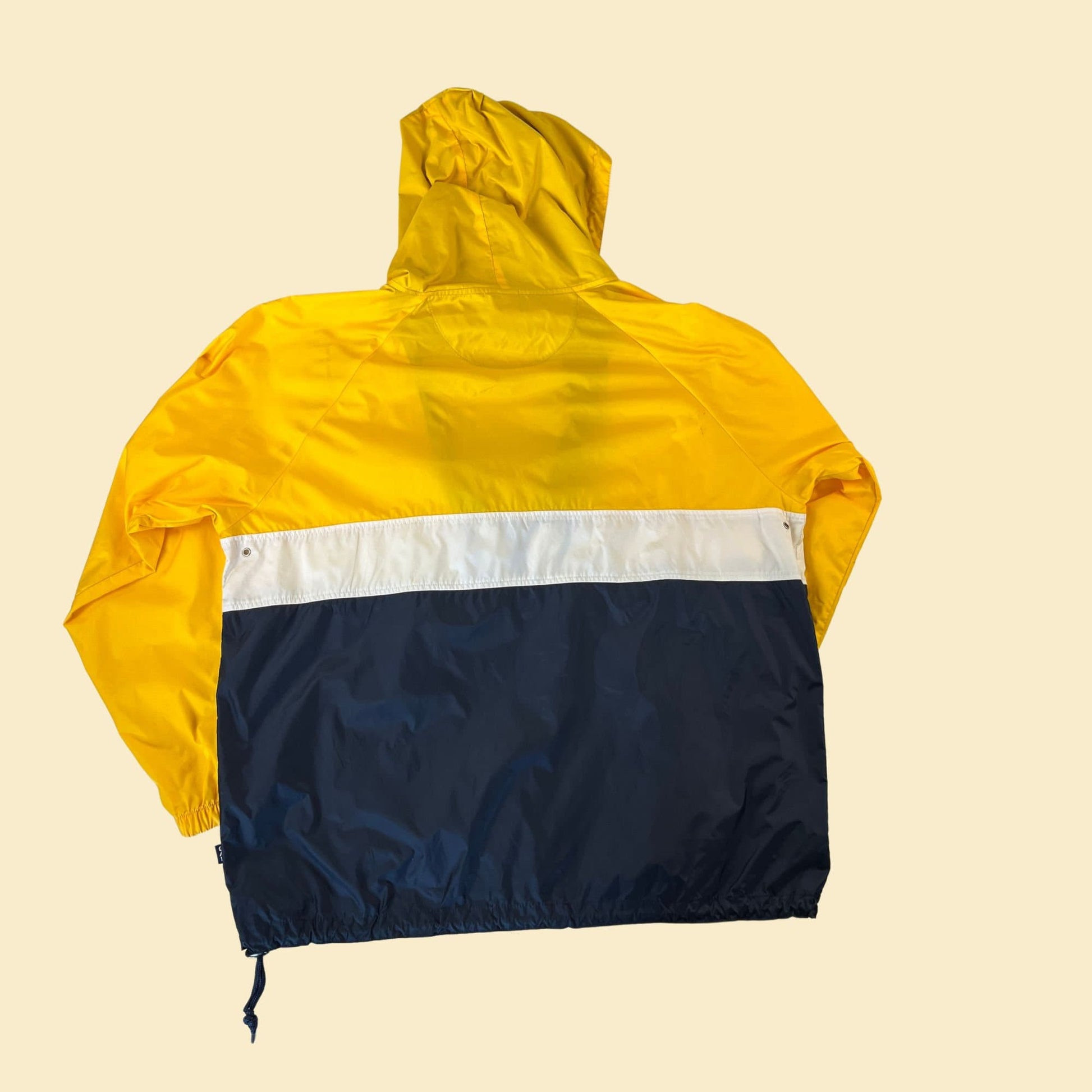 Vintage 90s GAP windbreaker, size L 1990s color block yellow & blue hooded windbreaker jacket