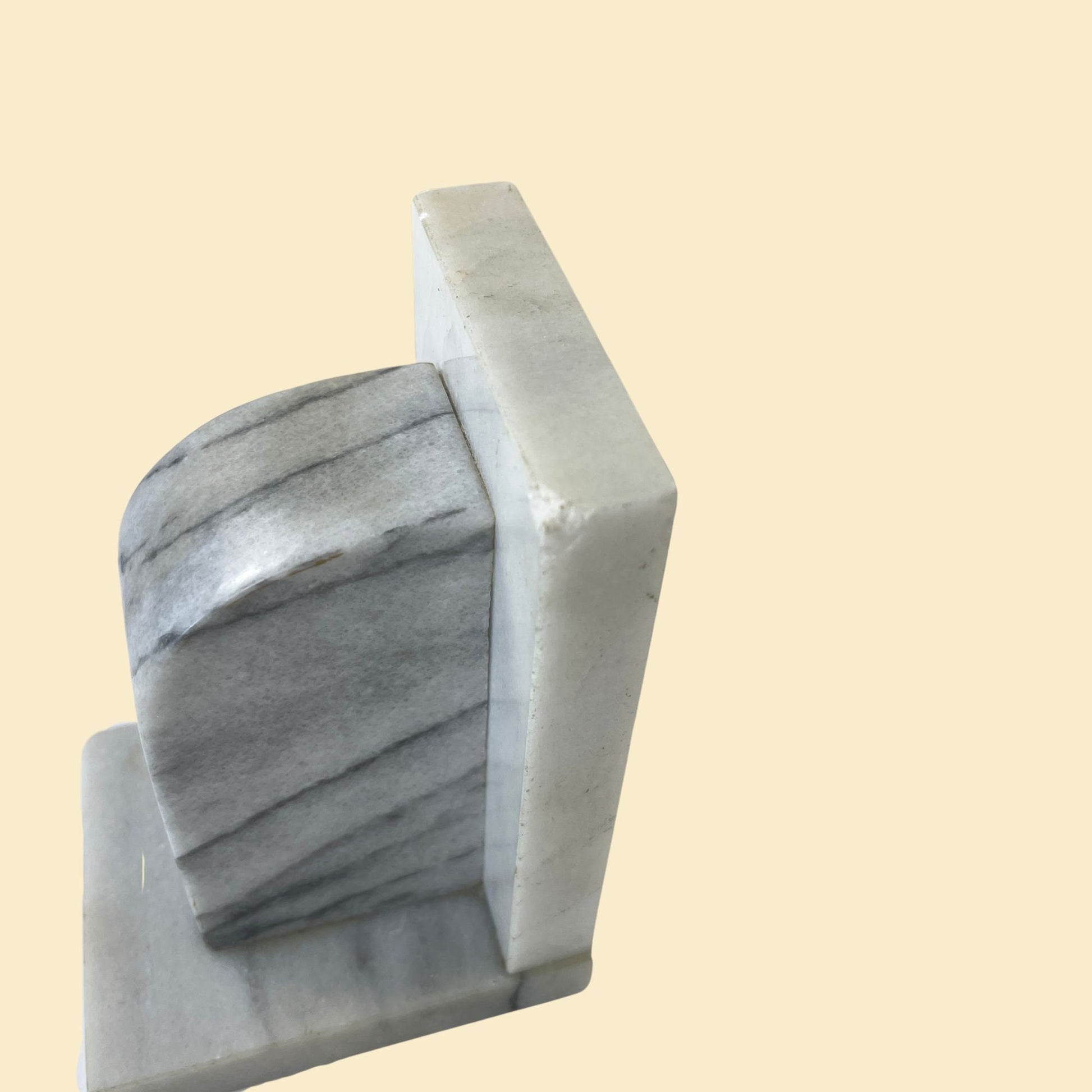 1970s marble bookends, vintage 70s white & grey geometric stone bookends