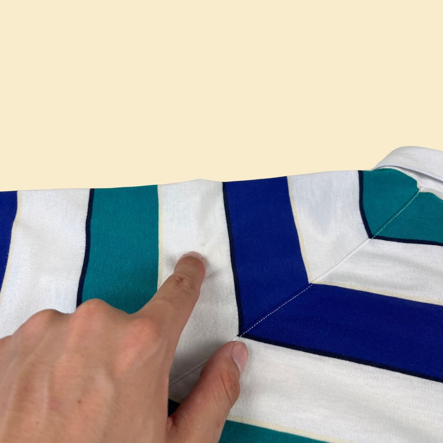 1980s Jantzen polo shirt, vintage 80s striped blue, teal & white men's short sleeve shirt