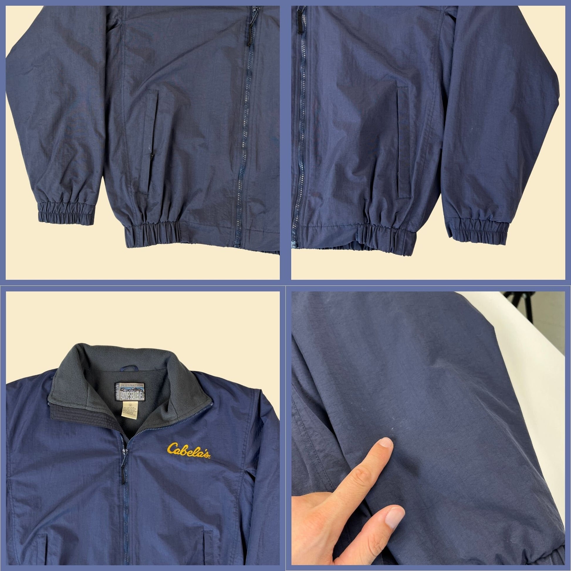 1990s Cabela's jacket, vintage size M 90s blue & yellow fleece-lined zip up