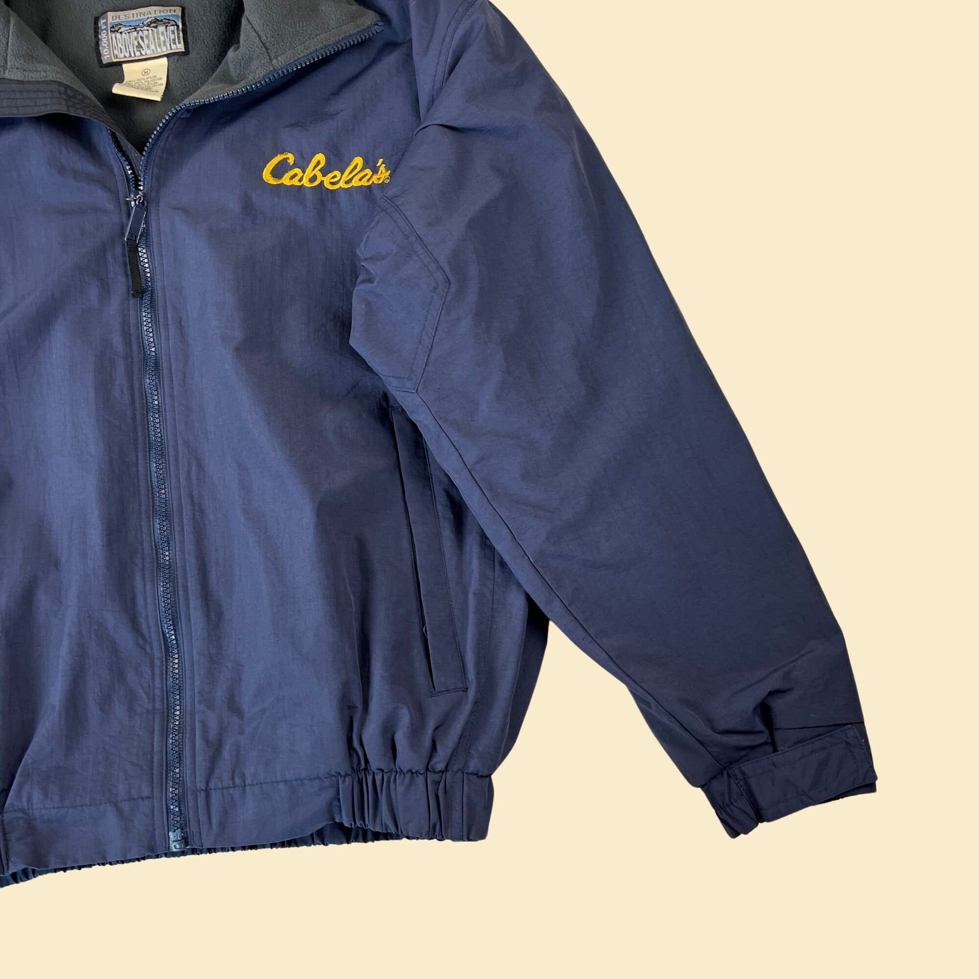 1990s Cabela's jacket, vintage size M 90s blue & yellow fleece-lined zip up