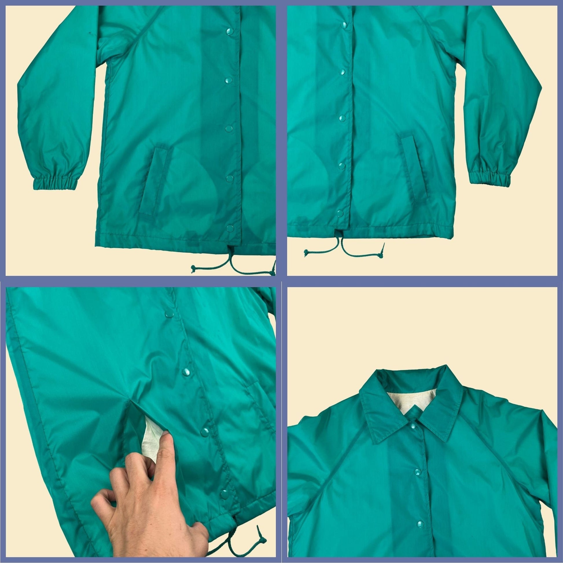 1980s teal windbreaker jacket, vintage 80s size M Current Seen snap clasp jacket