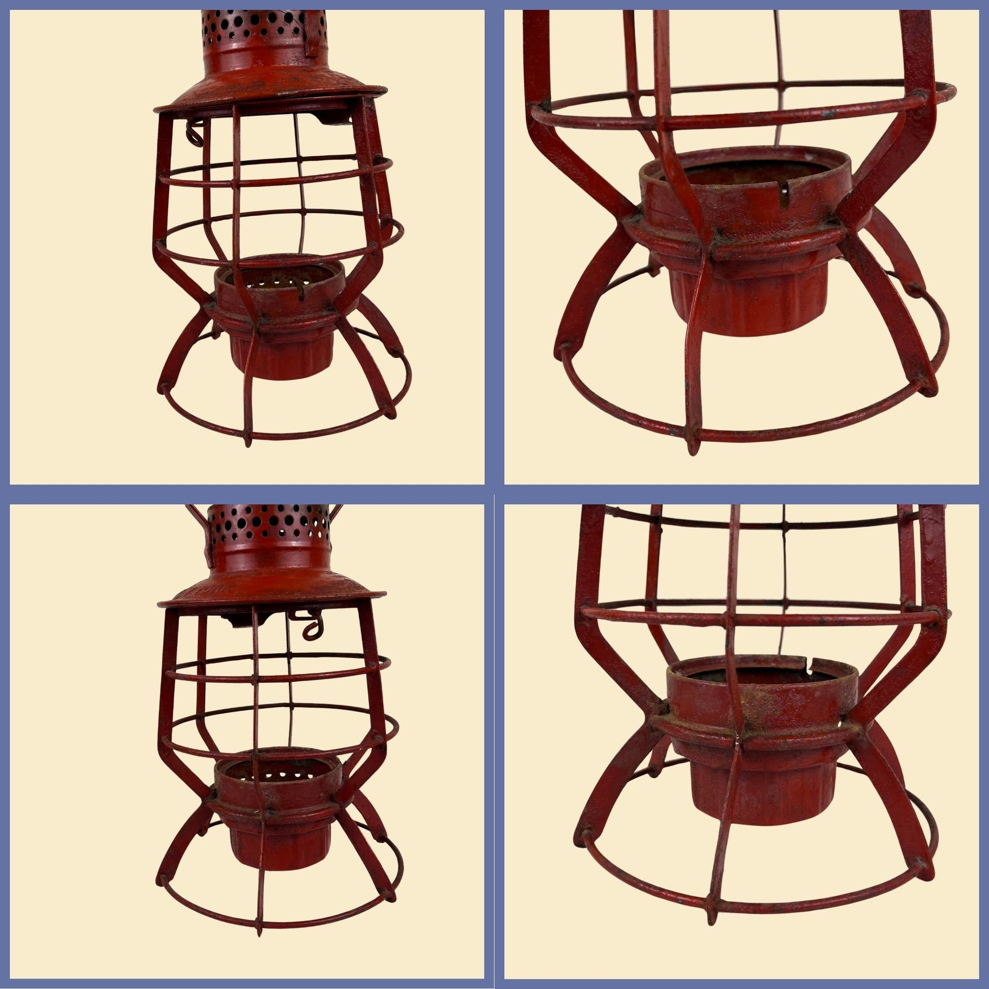 1930s Dressel City of New York lantern casing, vintage red metal railroad lantern casing by Dressel, Arlington NJ