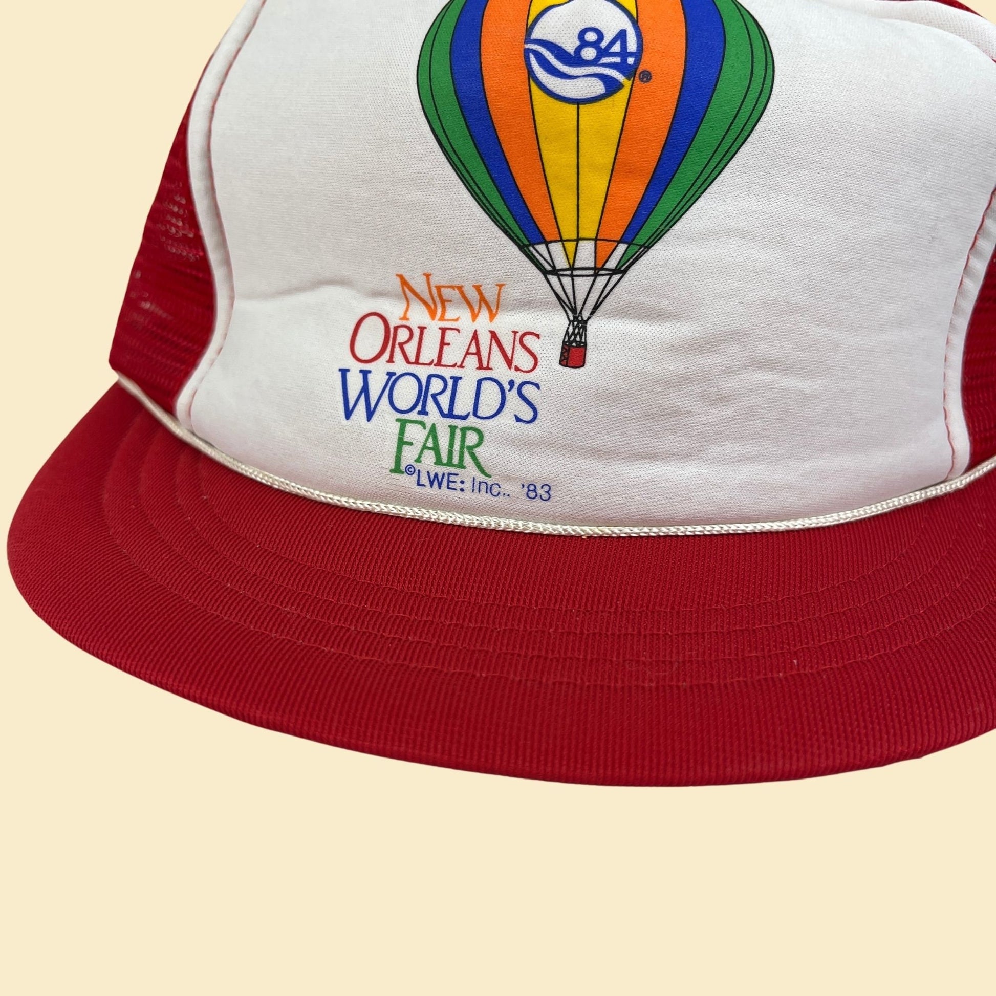 1984 New Orleans World's Fair snapback hat, vintage 80s red & white Louisiana baseball cap