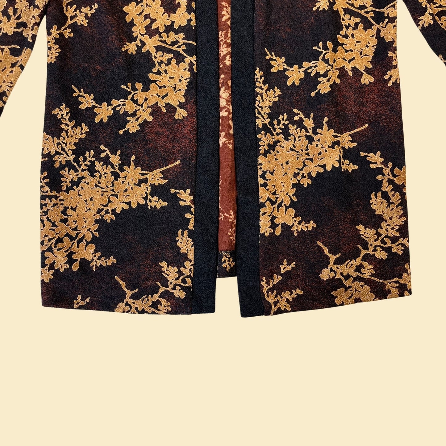 Vintage 1990s floral black & gold cardigan by RM Richards for by Karen Kwong