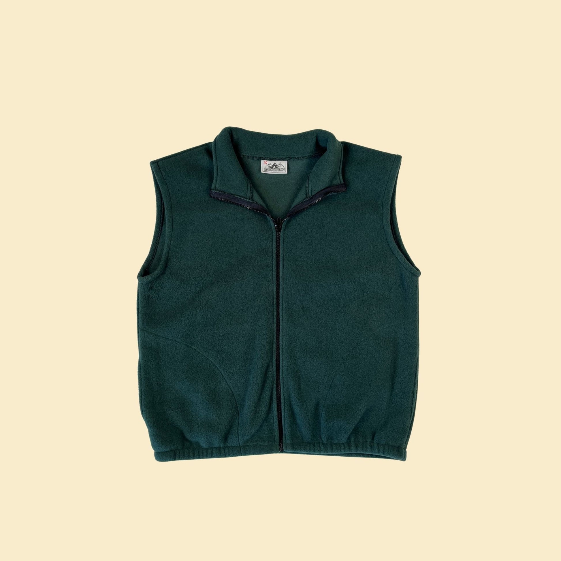 1990s XL green fleece vest by Black Mountain, vintage 90s zip up vest w/ side pockets