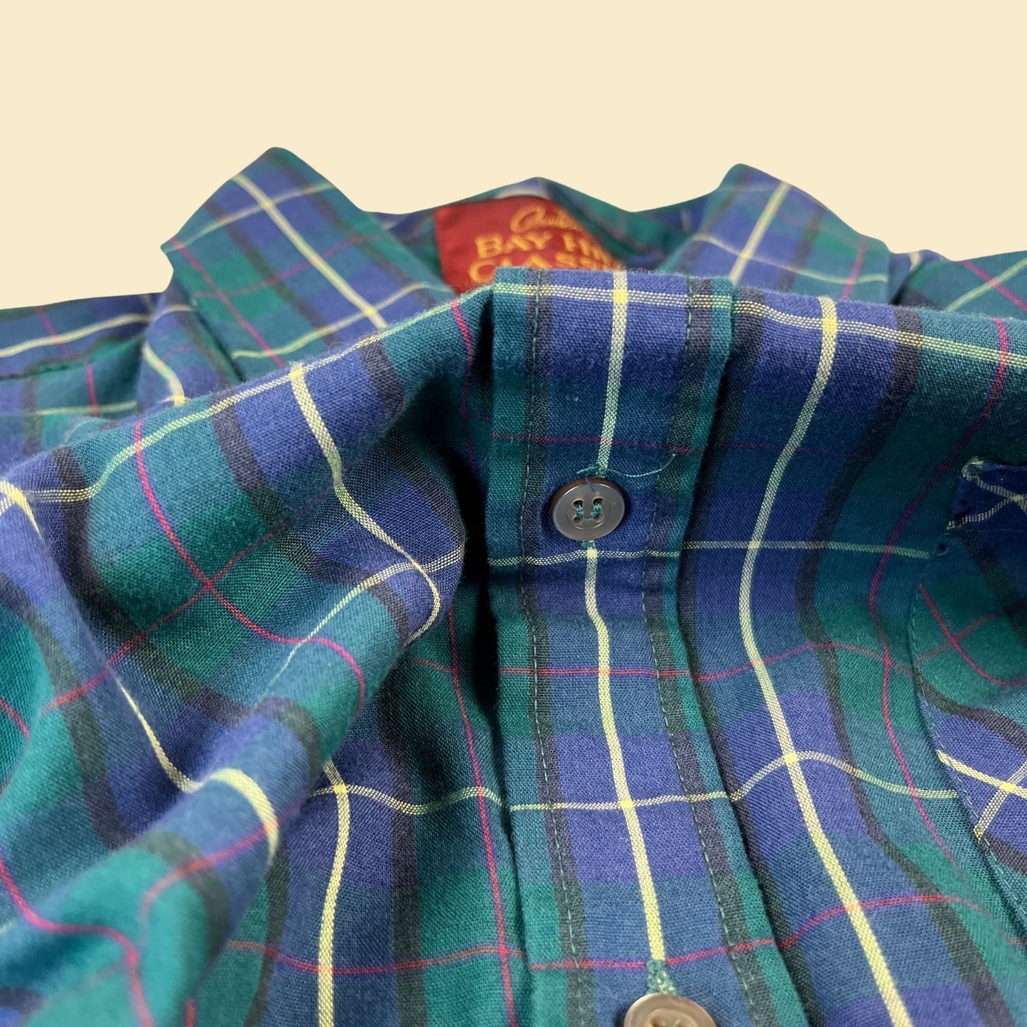 Vintage 80s XL men's shirt, casual long sleeve blue & green button down by Bay Hill Classics