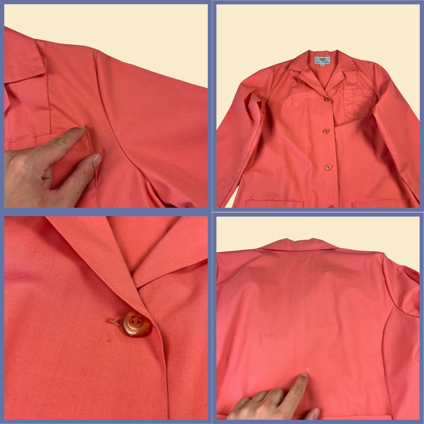 1970s pink lab coat by Angelica, size 36 vintage 70s button down pink doctor/nurse lab coat