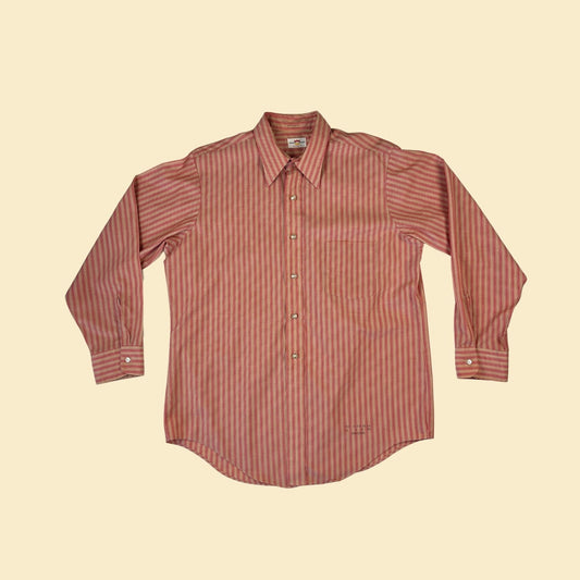 1970s men's striped shirt by Grant Crest, size 16-33 beige & red lightweight button down