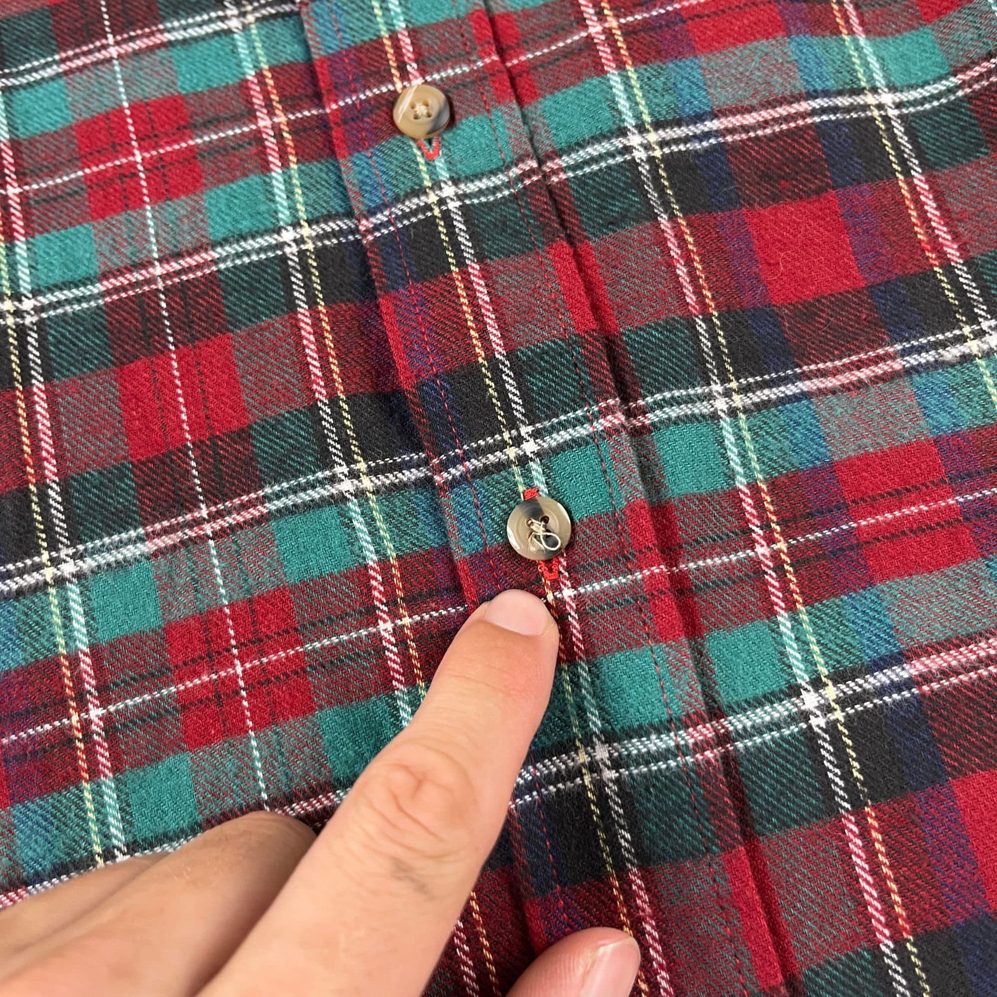 Vintage 90s plaid M flannel shirt, men's green & red 1990s button down cotton flannel by Van Heusen Winterweights