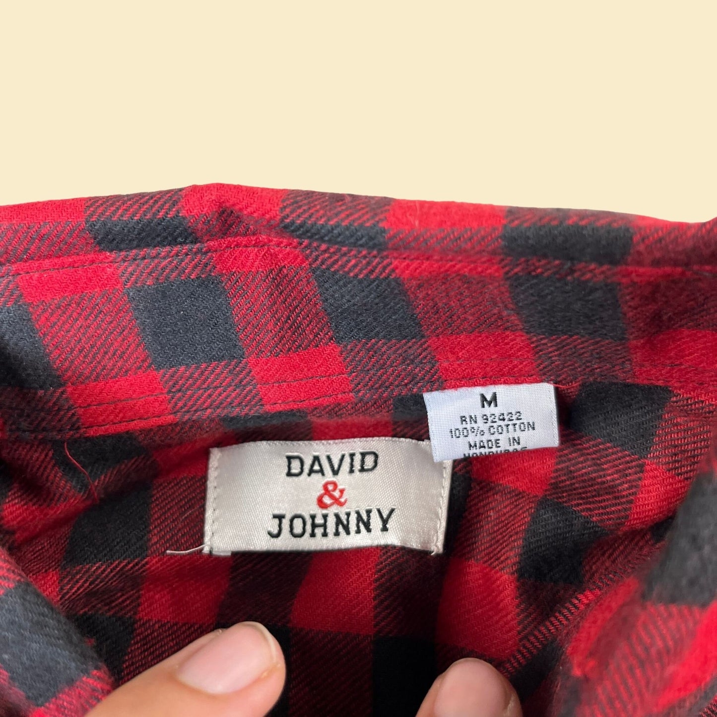 90s M red/black flannel by David & Johnny, vintage 1990s men's long sleeve casual button down