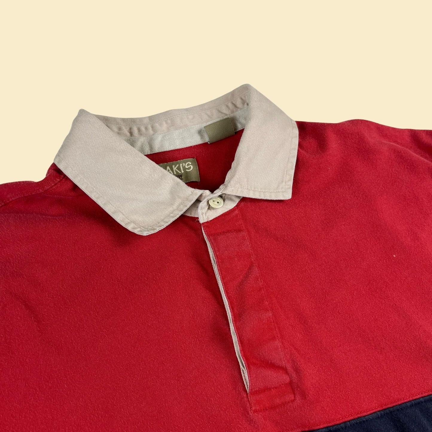 1990s XL red & blue polo shirt by Khaki's by Arrow, vintage 90s men's long sleeve casual shirt