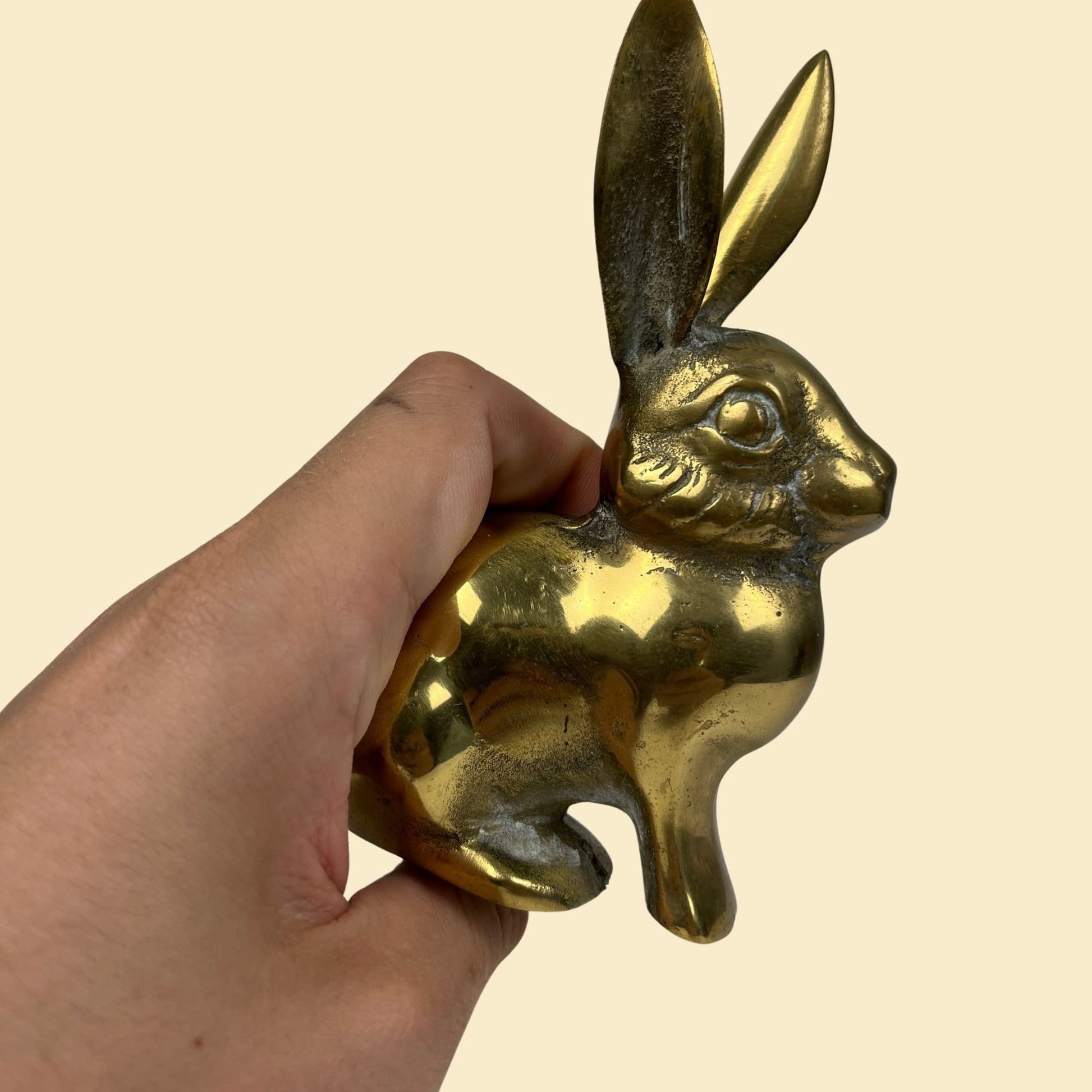 1970s brass bunny statue, vintage 70s brass bunny paper weight/figurine