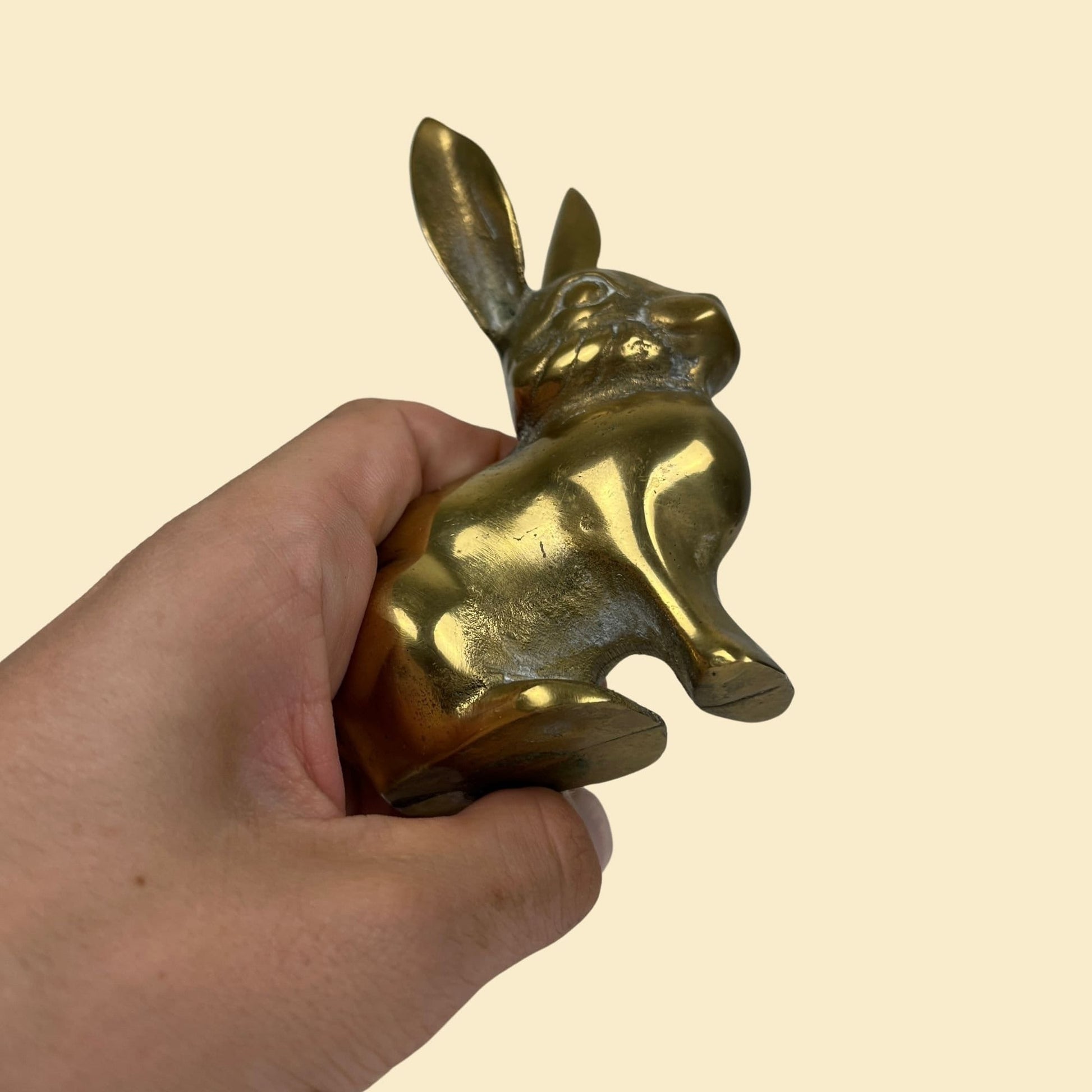 1970s brass bunny statue, vintage 70s brass bunny paper weight/figurine