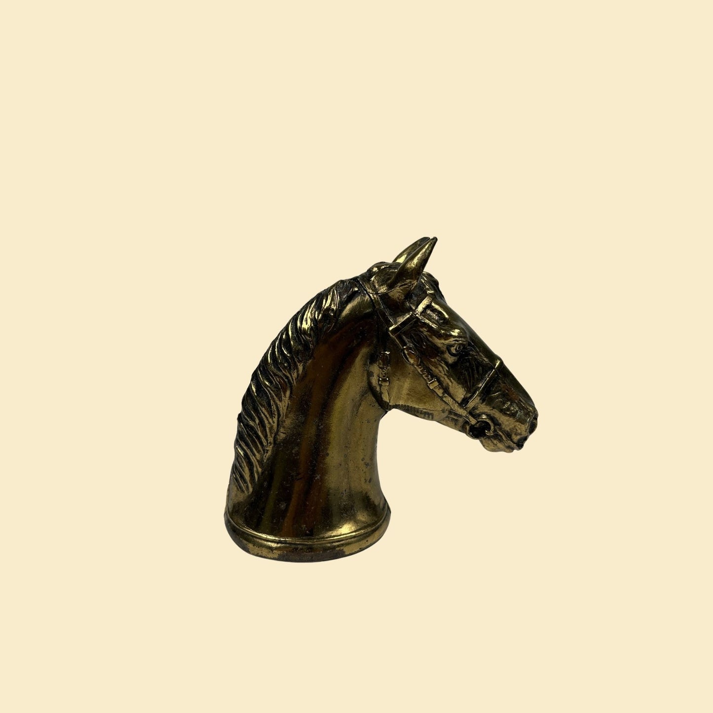 1970s brass horse head statue, vintage 70s brass horse sculpture / paper weight