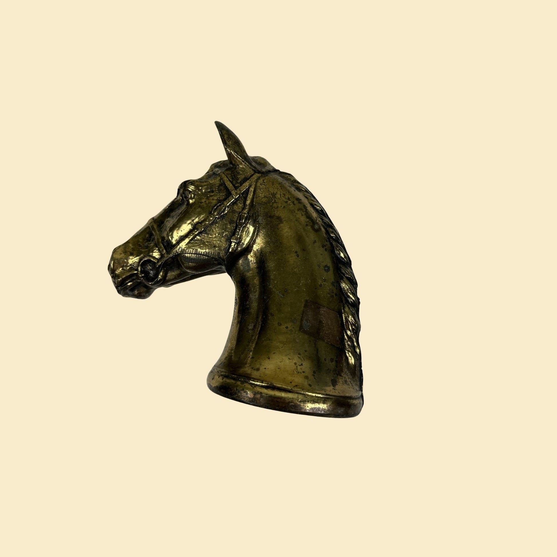 1970s brass horse head statue, vintage 70s brass horse sculpture / paper weight