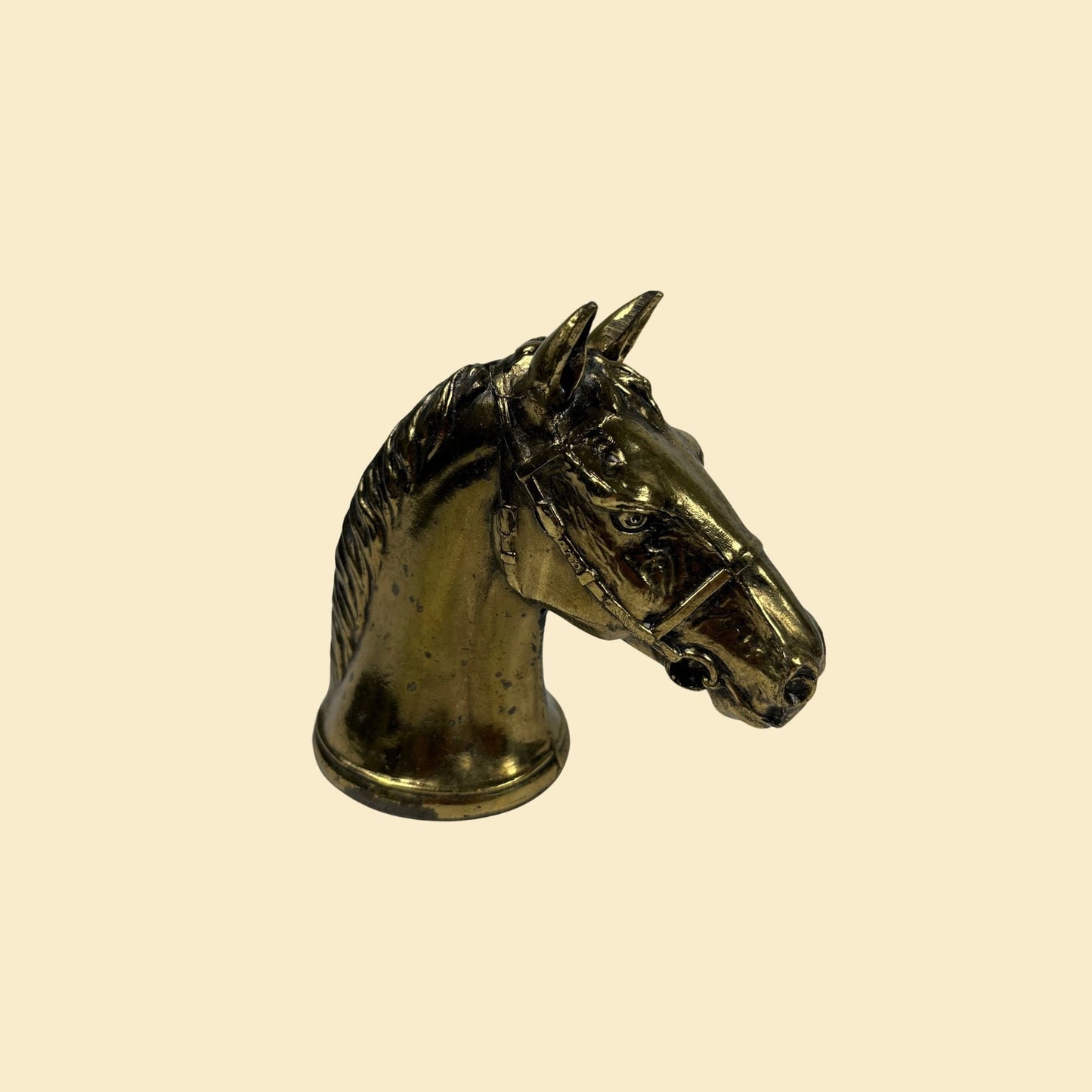 1970s brass horse head statue, vintage 70s brass horse sculpture / paper weight