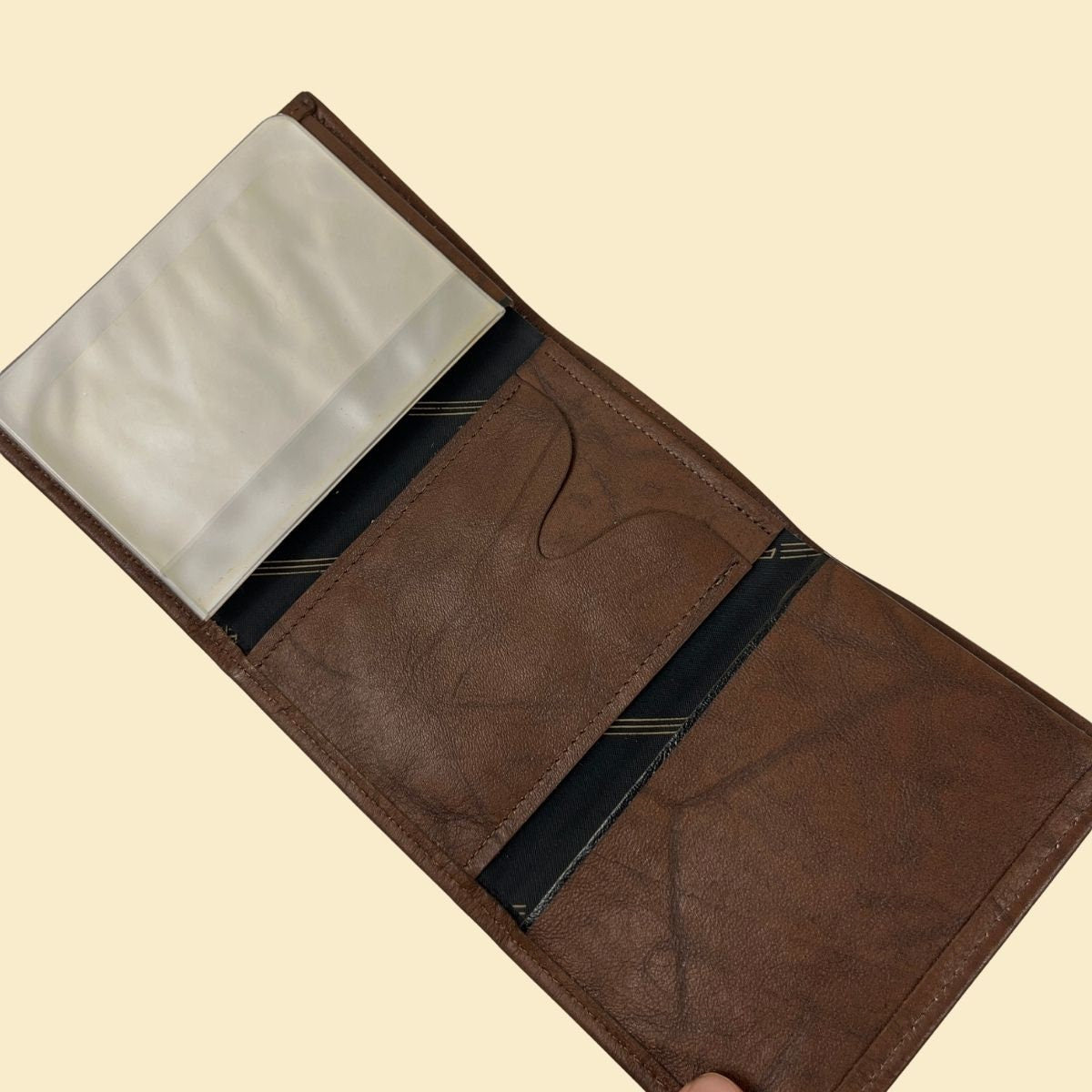 Vintage 1980s brown wallet, men's 80s leather trifold wallet by Amity, new old stock