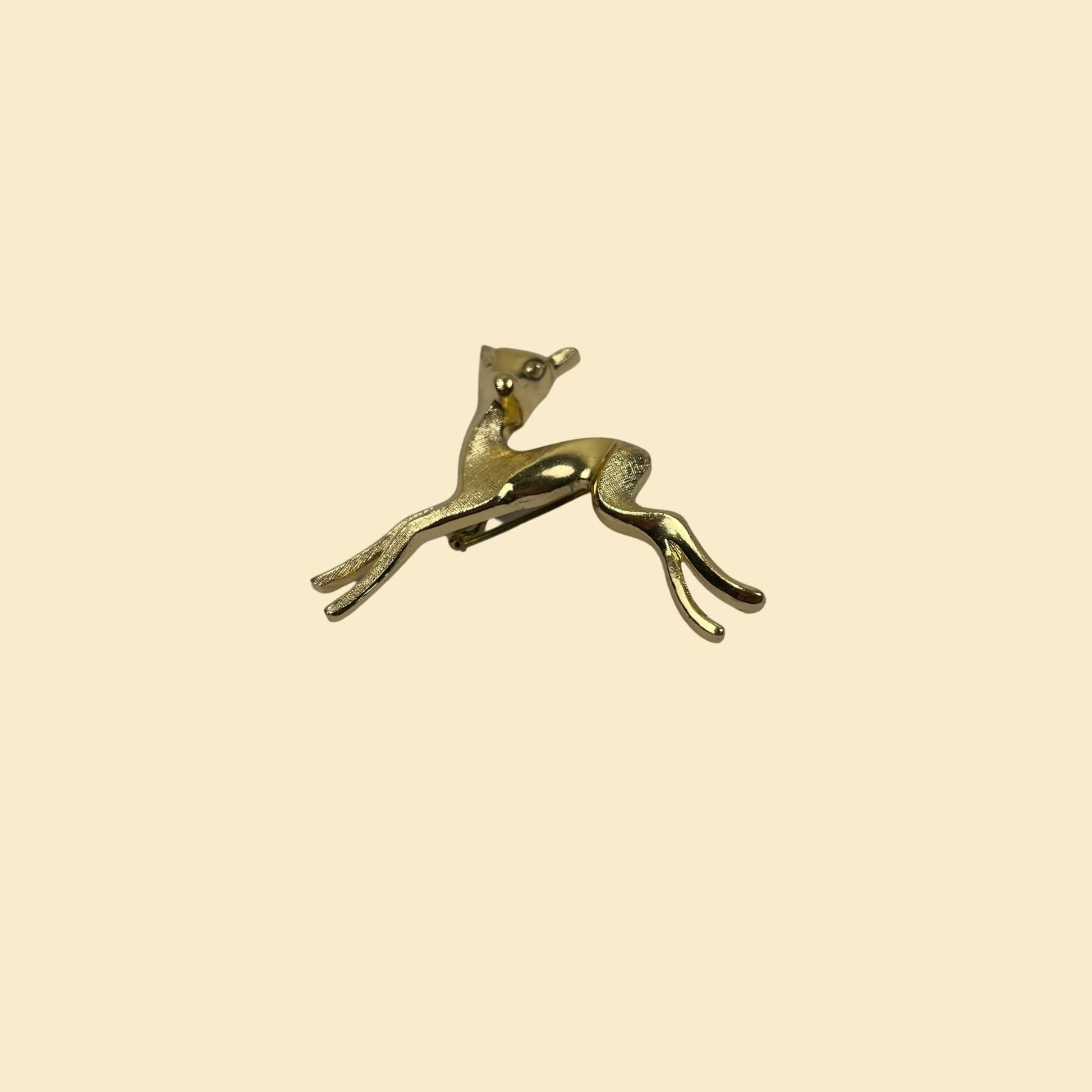 Vintage 80s gold-toned deer pin, 1980s fawn / baby deer brooch, made in France