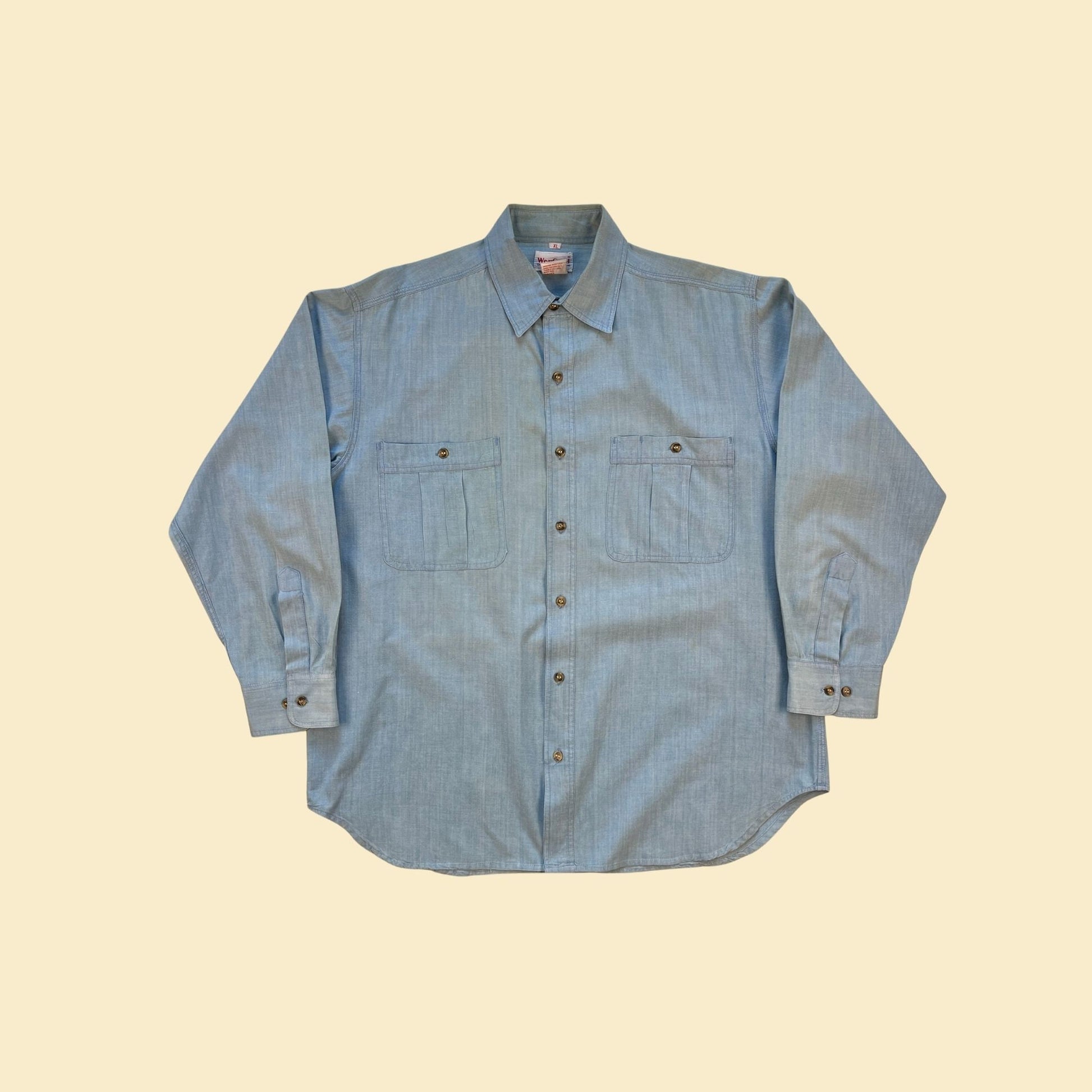 1990s chambray men's shirt by Wear Guard, size XL vintage 90s long sleeve workwear shirt