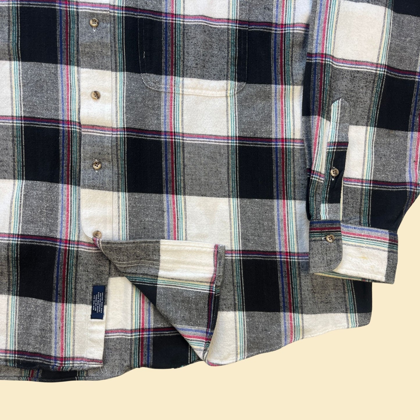 1990s Gant Salty Dog plaid men's shirt, size XL vintage 90s button down w/ white, black, pink & teal plaid pattern